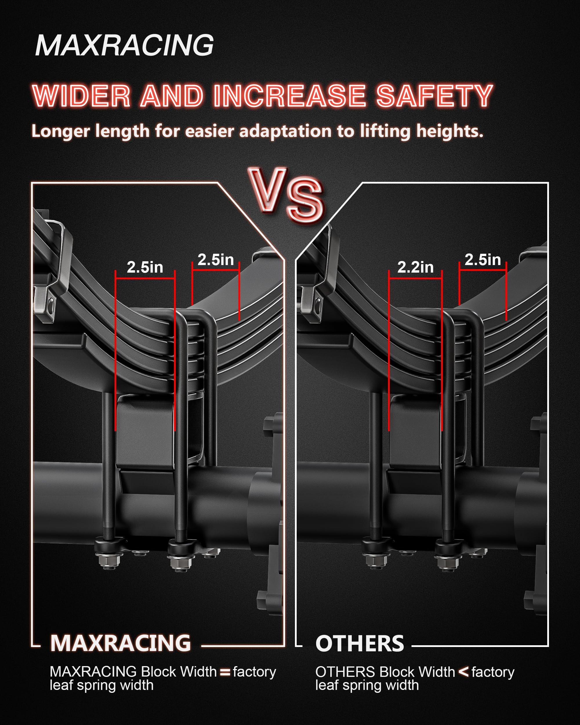 Maxracing 2'' Rear Lift Blocks Compatible With Chevy Silverado 1500/Gmc Sierra 1500 2007-2025, 2'' Rear Leveling Block Kit With