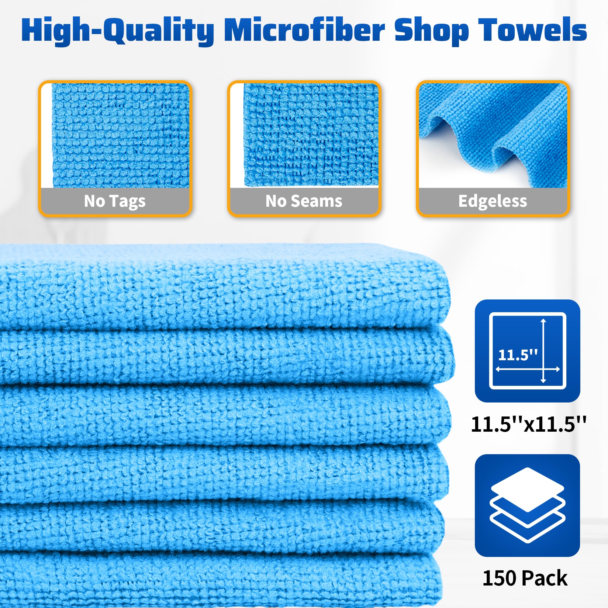 Homerhyme Shop Towels, 150 Pack Cleaning Rags Microfiber Towels, Bulk All-Purpose Microfiber Cleaning Cloth Lint-Free Wipe Washc