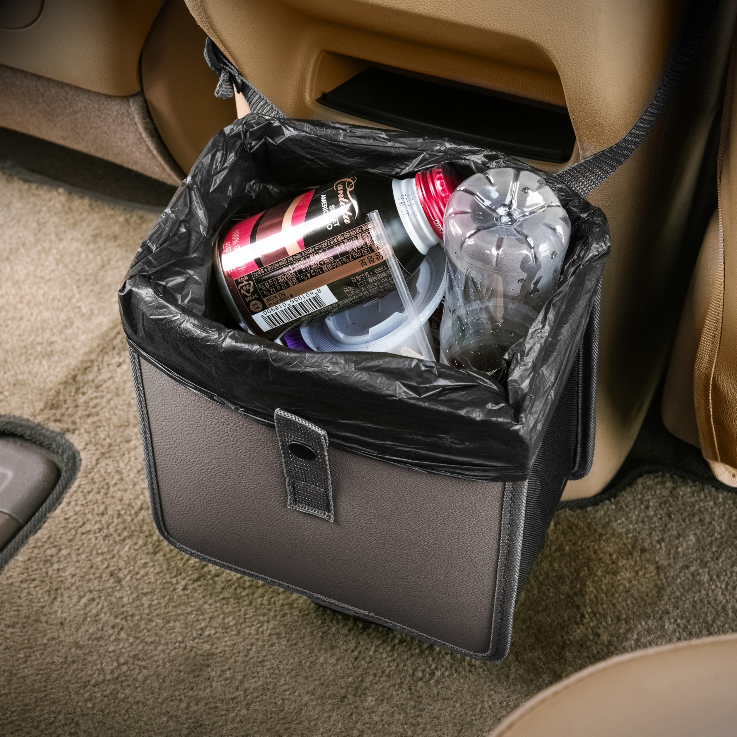 KMMOTORS Jopps Car Trash Can - Compact Foldable Bin with Strap, PU Leather & Oxford, Waterproof, Space-Saving, Simple Modern Des