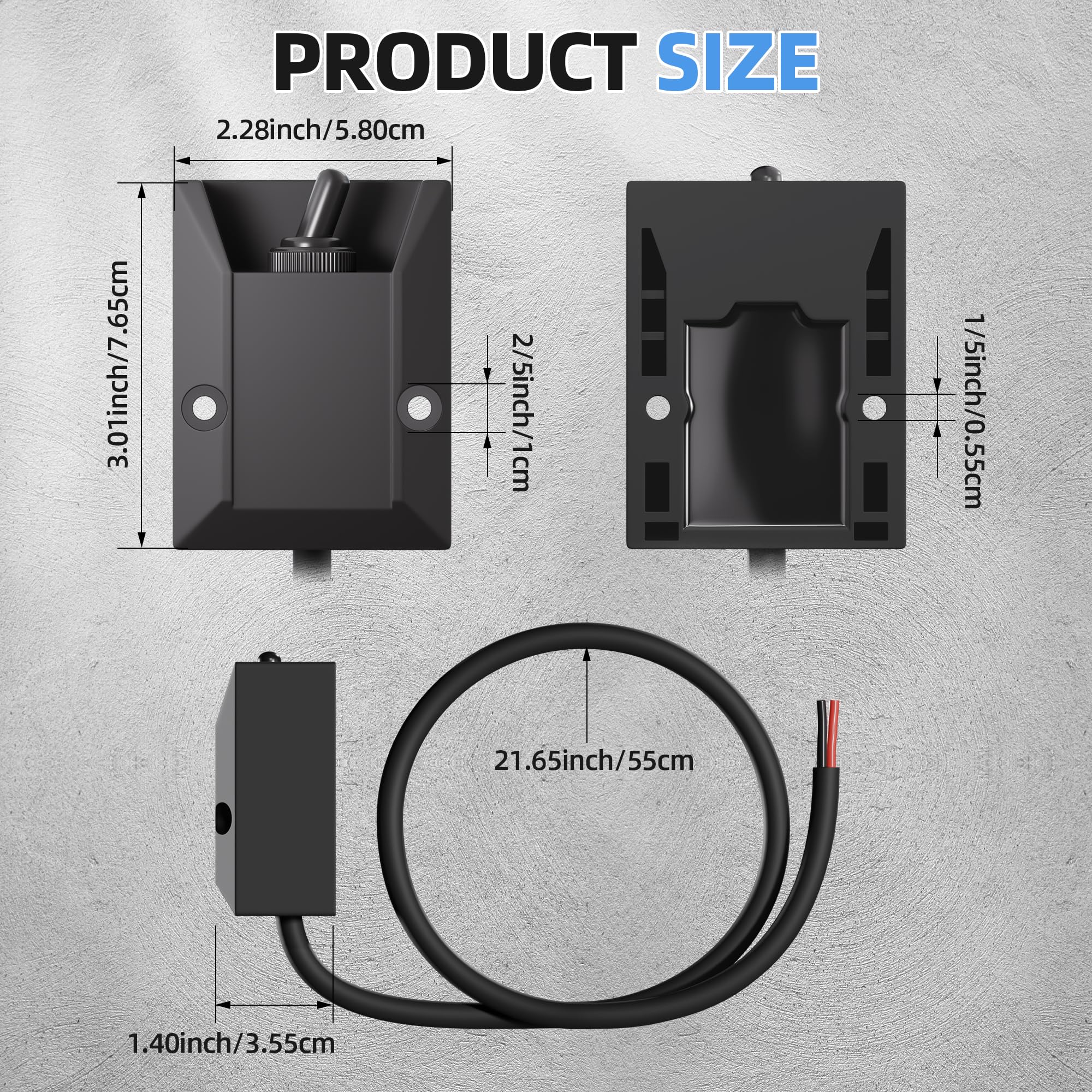 RVMARINEPAT Wired Toggle Switch 12V Waterproof Heavy Duty Switch DC 12V 30A SPST ON/Off 2 Pin Latching Rocker Wiring Switch 2 Fe