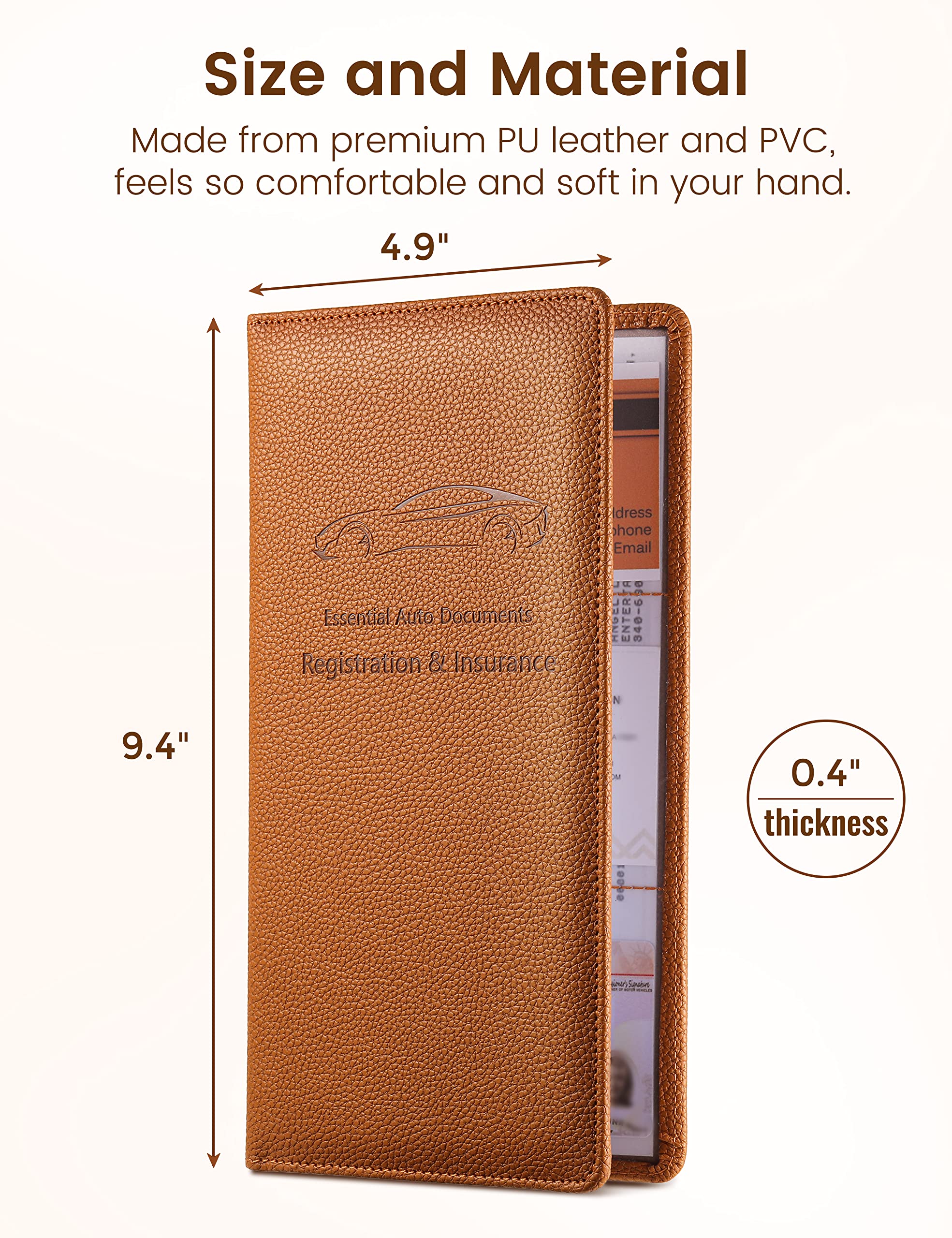 Yarnic Car Registration and Insurance Holder, Car Document Holder with Magnetic Closure, Car Organizer Vehicle Glove Box Compart