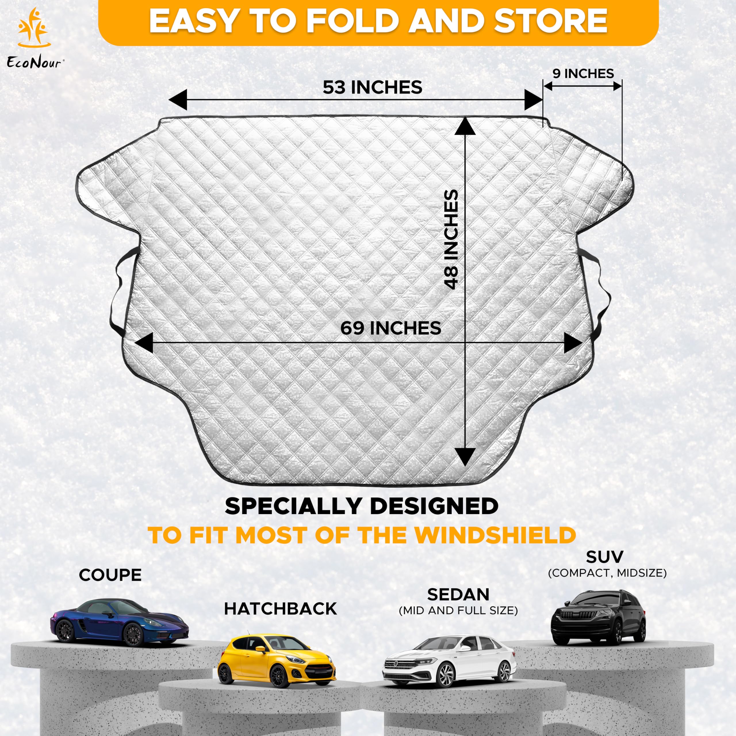 Econour Car Windshield Snow Cover - Ice Windshield Cover With 4 Layers Thickness, Snow Protection Cover, Easy To Use, [Universal