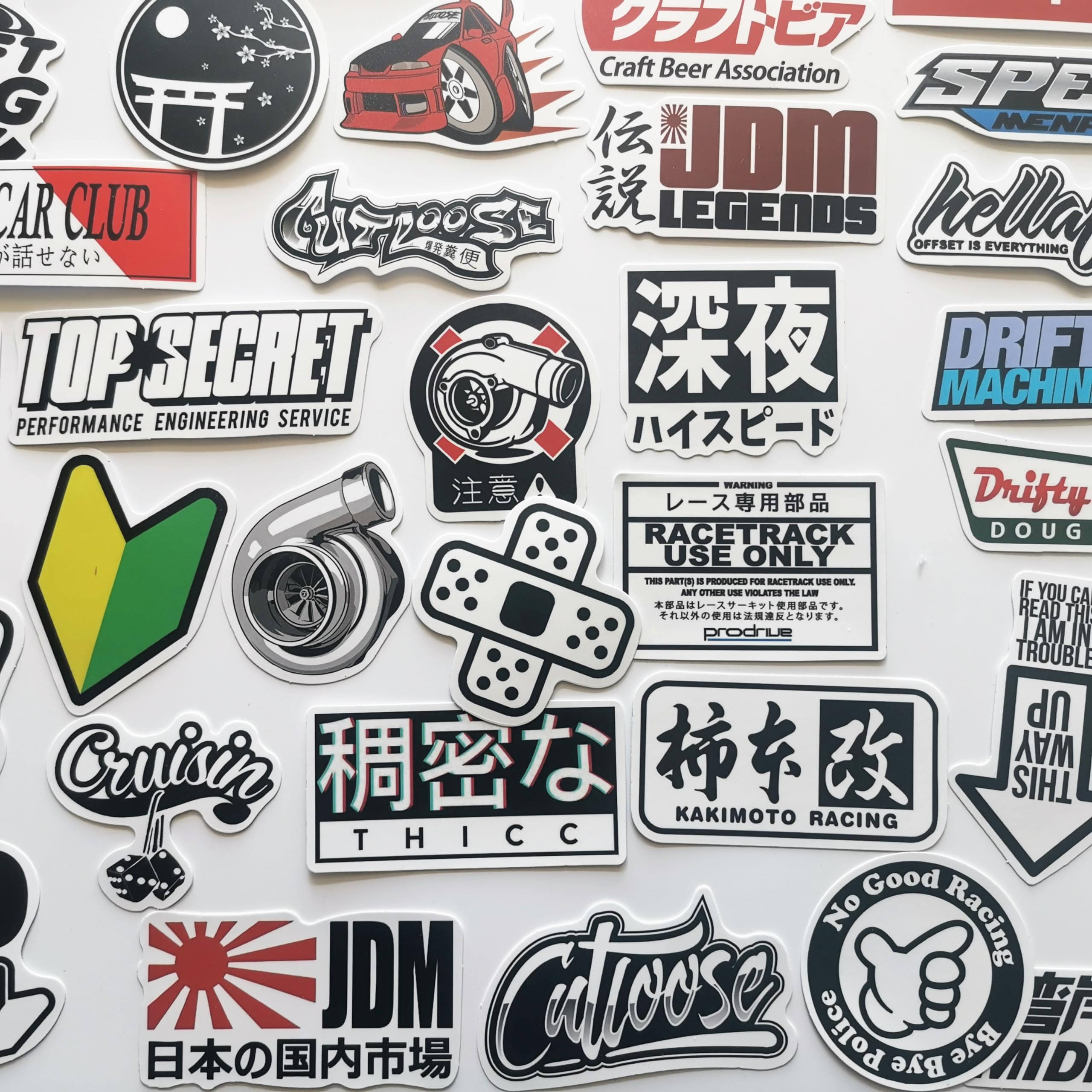 50Pcs Funny JDM Stickers Japanese Racing Graphics for Cars Motorcycle Helmet Decals Drift Slammed Auto Race Motors Motorbike Dec