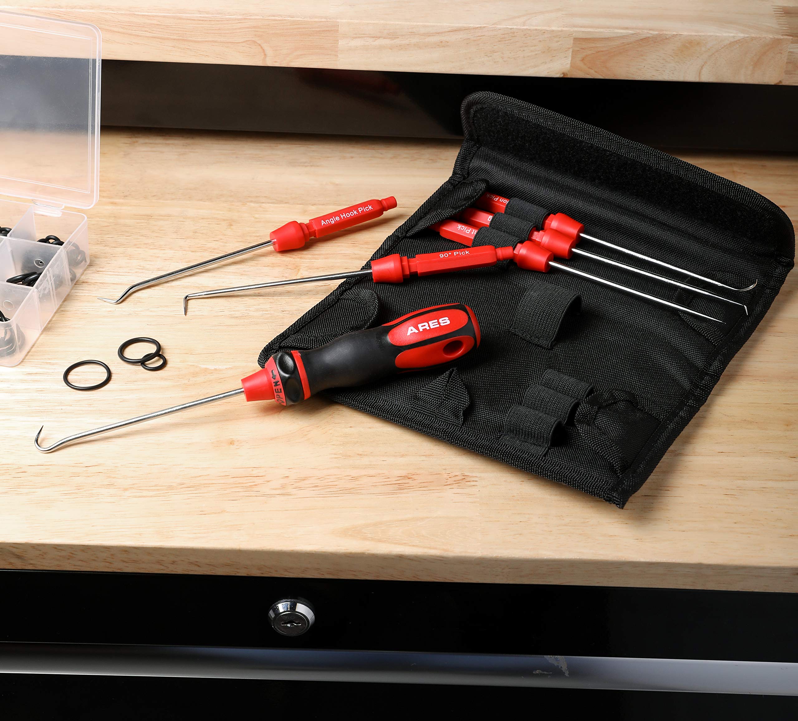 Ares 70255 - Interchangeable Hook And Pick Set - 6-Piece Set Includes Convenient Storage Pouch - Chrome Vanadium Steel Shafts -