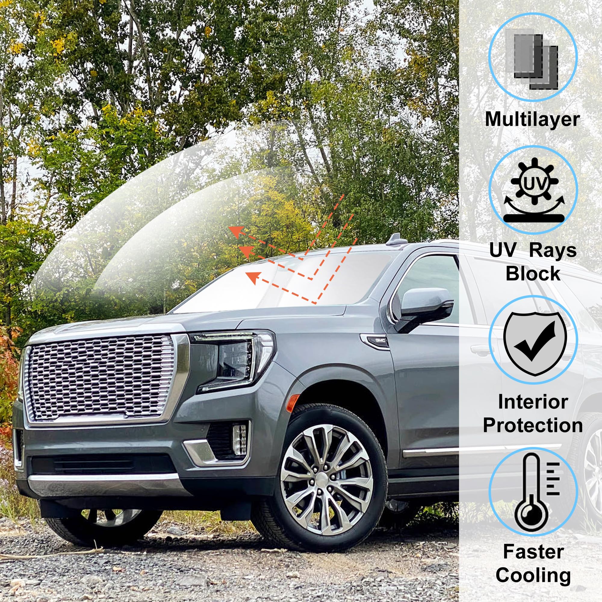 Windshield Sun Shade Custom Fit For 2021 2022 2023 2024 2025 Gmc Yukon Xl Accessories Foldable Sunshade Sun Blocker Protect Car