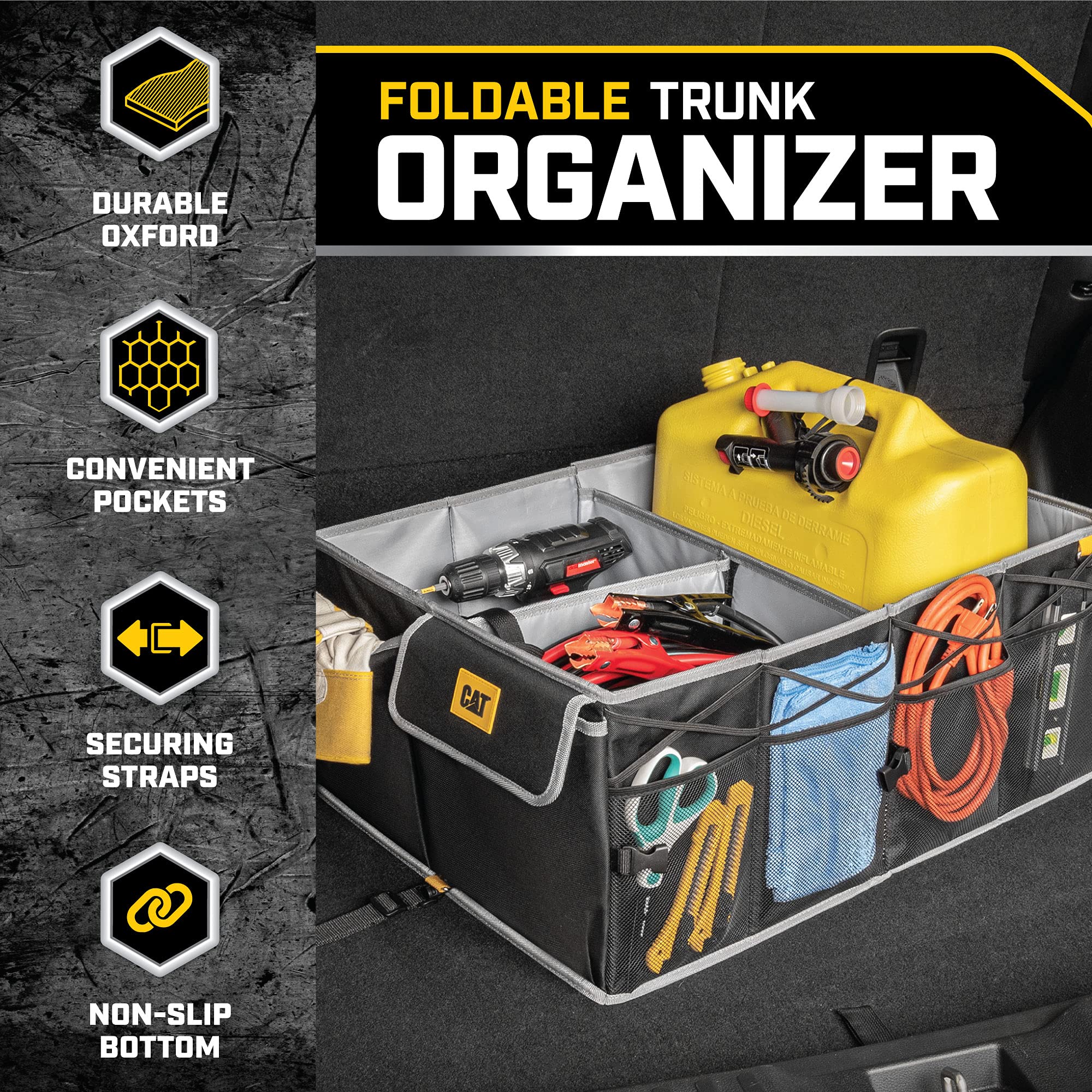 CAT FlexTrunk Car Trunk Organizer and Storage - Collapsible Multi-Compartment Convenient Heavy Duty, Fold Up for Easy Storage, A