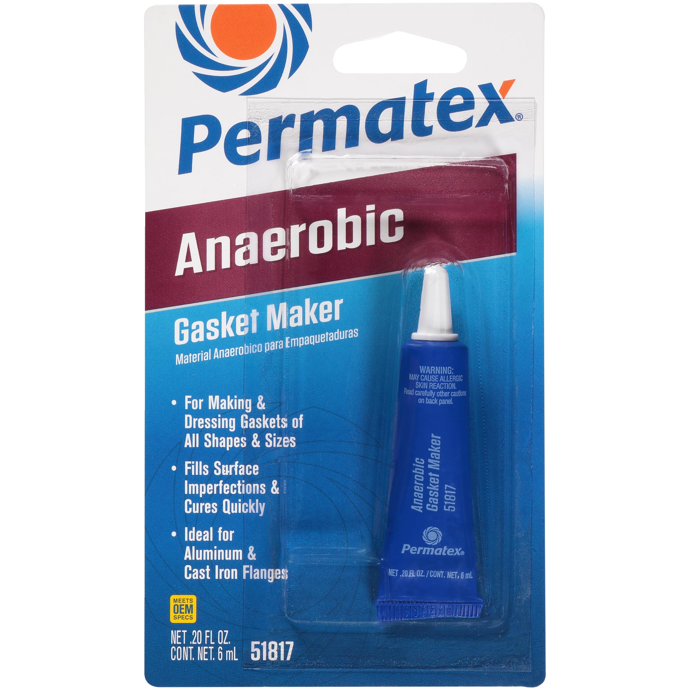 Permatex 51817 6ml Anaerobic Red Gasket Maker Tube Anaerobic with 1.13 Specific Gravity