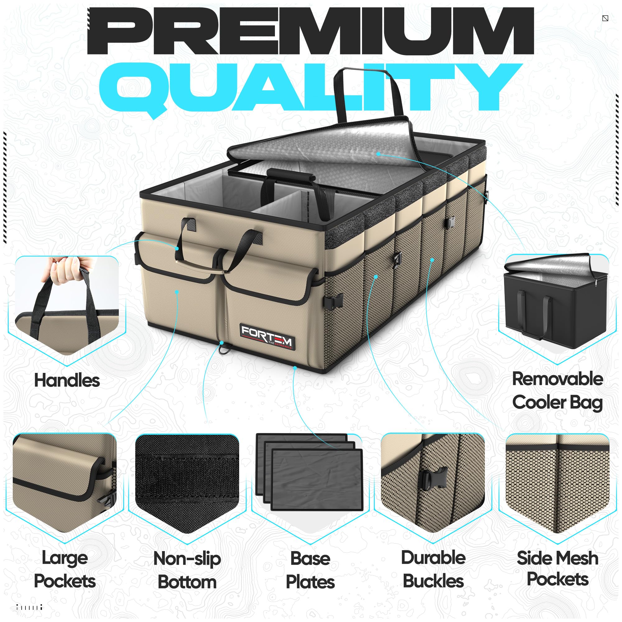 Fortem Car Trunk Organizer With Cooler, Collapsible Multi Compartment Suv Organizer, Foldable Storage For Car Accessories For Wo