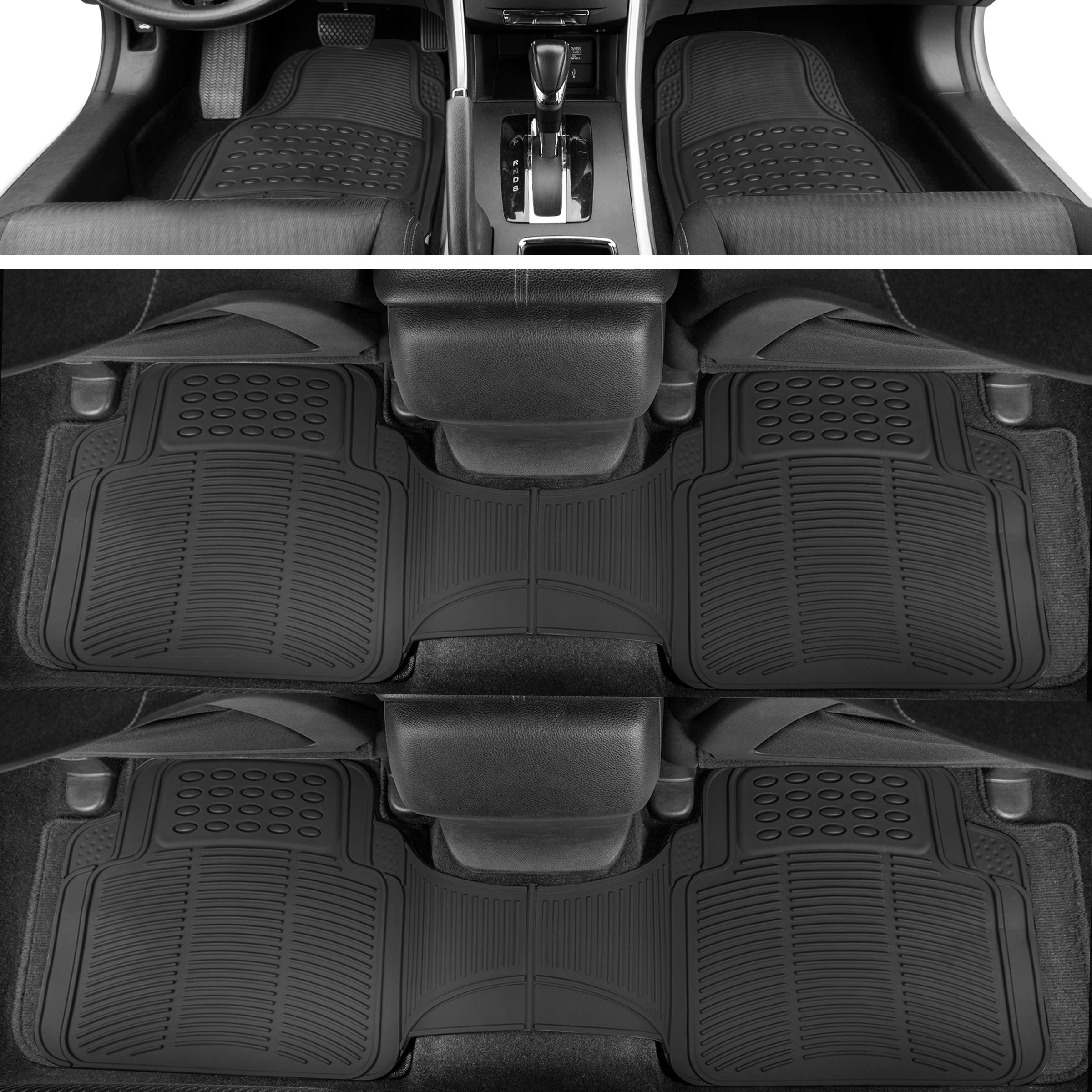 BDK 3-Row ProLiner Original Heavy Duty 4pc Front & Rear Rubber Floor Mats for Car SUV Van (Fits 3rd Row Vehicles) - All Weather