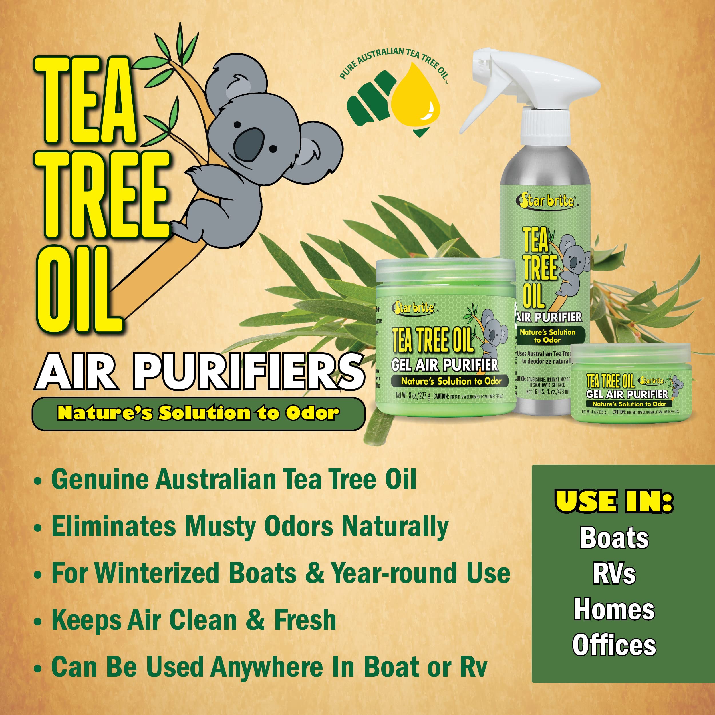 Star Brite Attia-Certified Pure Australian Tea Tree Oil - Natural Air Purifier Spray, 16 Oz - Eliminates Odors, Ideal For Boats, Rvs, Homes, And Offices (096516)