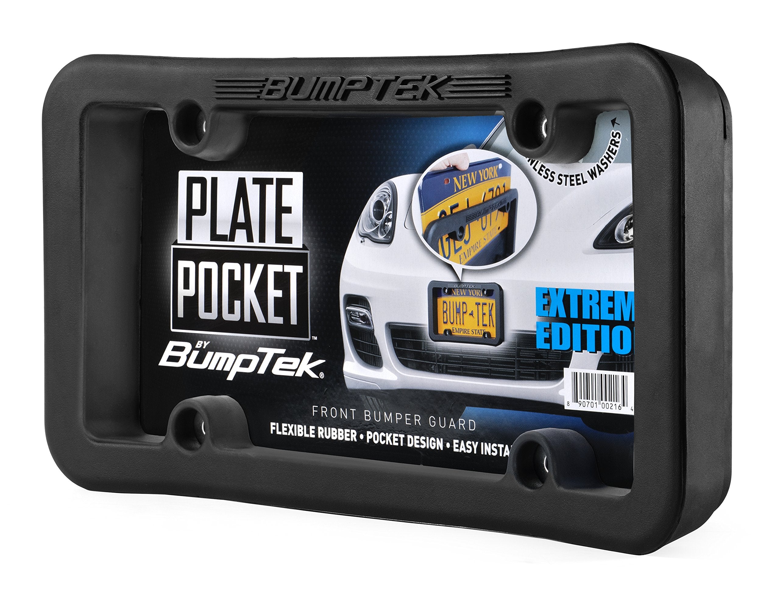 Plate Pocket By Bumptek - Flexible Rubber Front Bumper Guard, Front Bumper Protection, License Plate Frame. Cushions Parking Bum