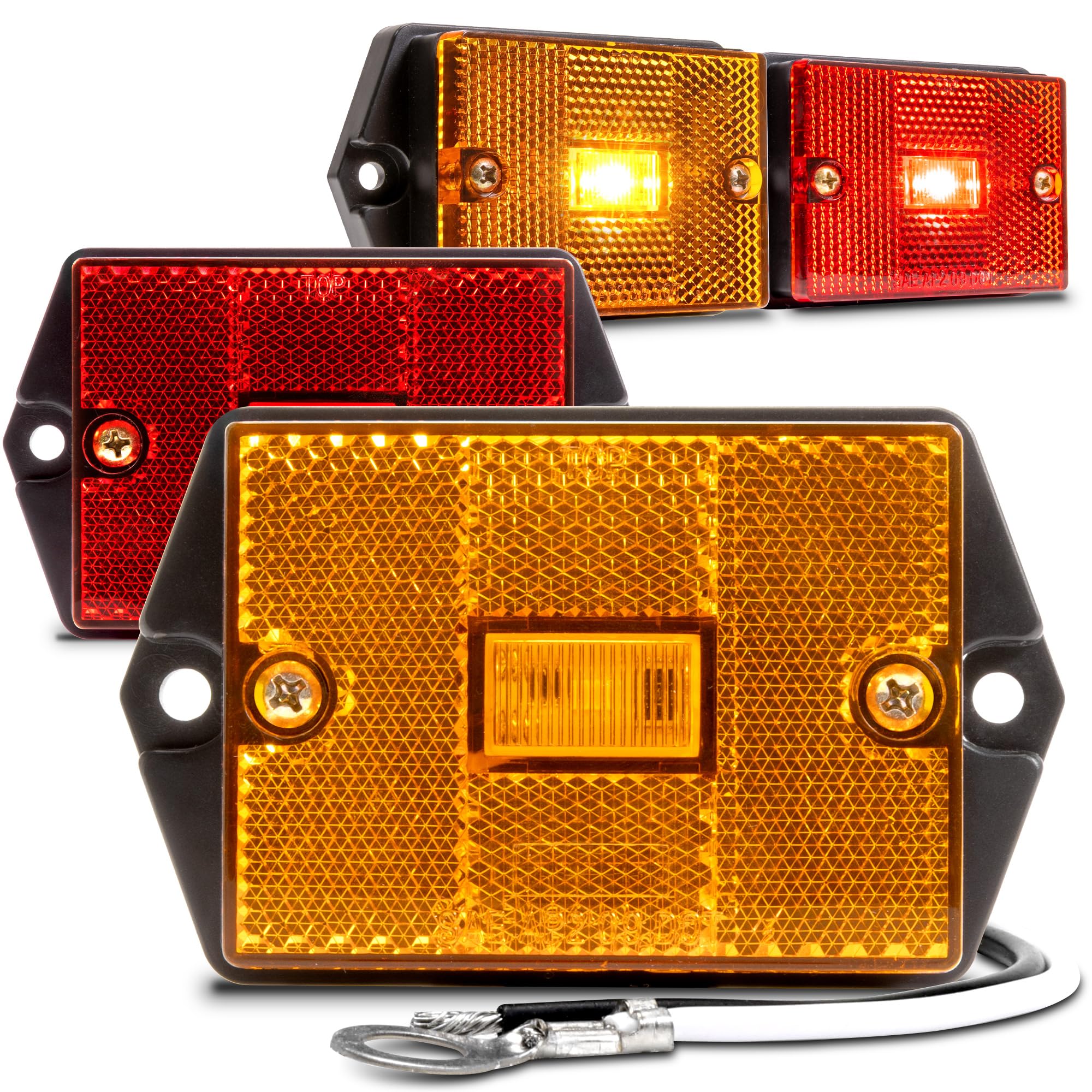 True Mods 4Pc 2X3 3X2 Inch Amber + Red Led Surface Mount Side Marker Clearance Light [Dot Fmvss-108] [Sae Ap2] [Ip67 Waterproof]
