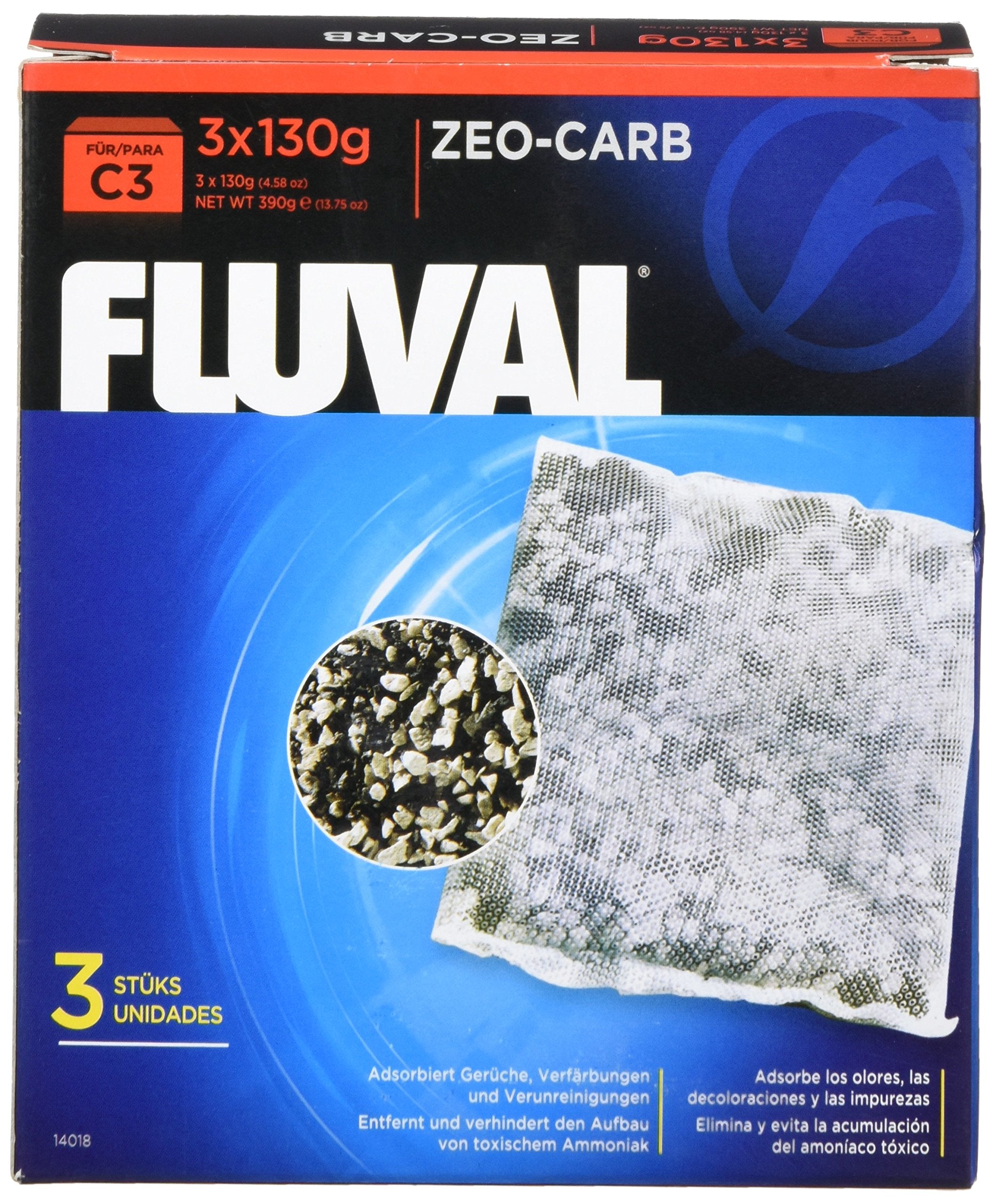Fluval C3 Zeo-Carb, Replacement Aquarium Filter Media, 3 Count (Pack Of 1), 14018, White