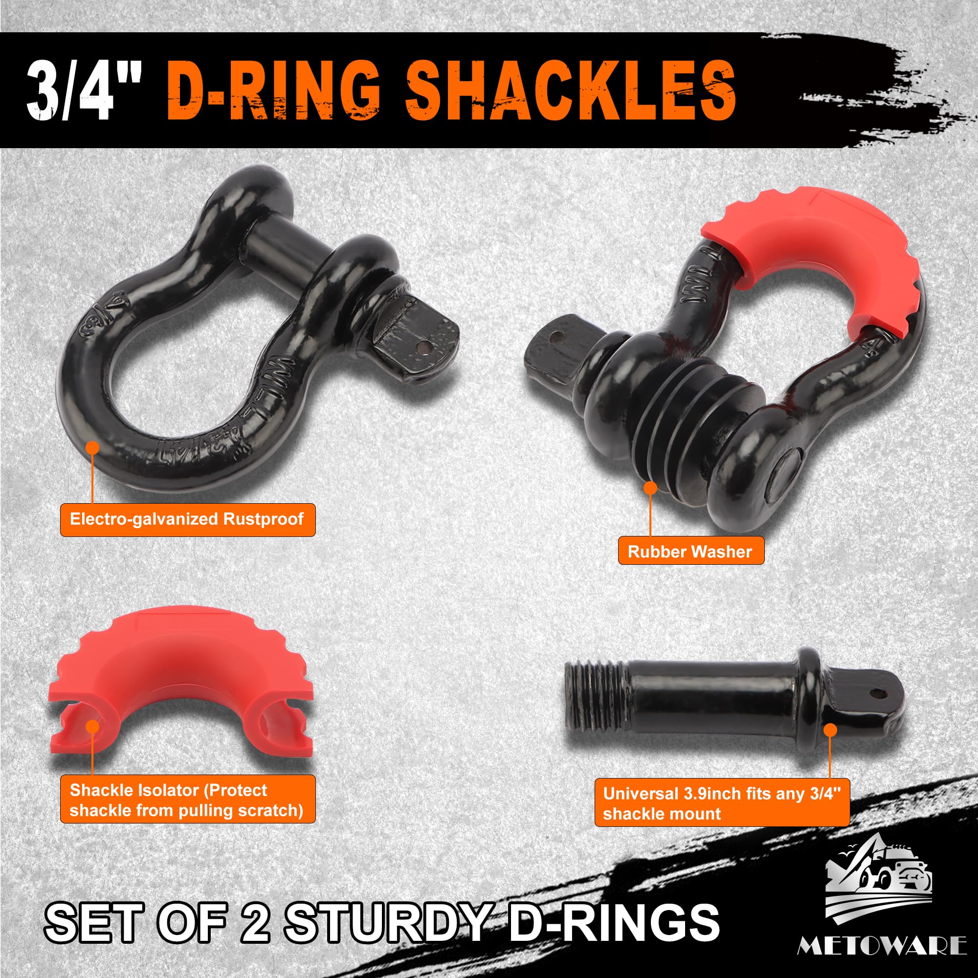 Metoware Heavy Duty Tow Strap Recovery Kit - 3'' X 20Ft(35,000Lbs) Tree Saver Winch Strap + 3/4'' D Ring Shackles(2Pcs) +2''Shac