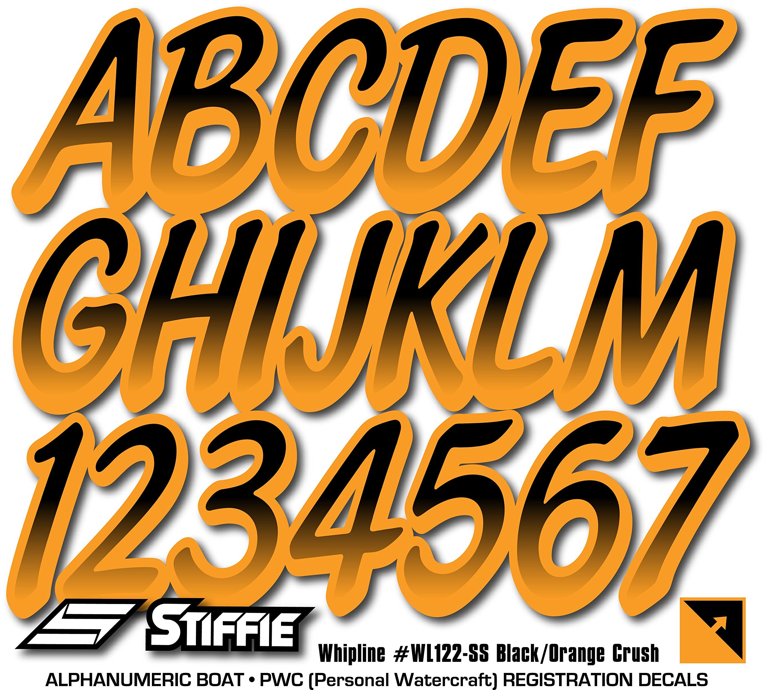 Stiffie Whipline Black/Orange Crush 3 '' Super Sticky Boat & Pwc Registration Decals  Numbers Letters Stickers