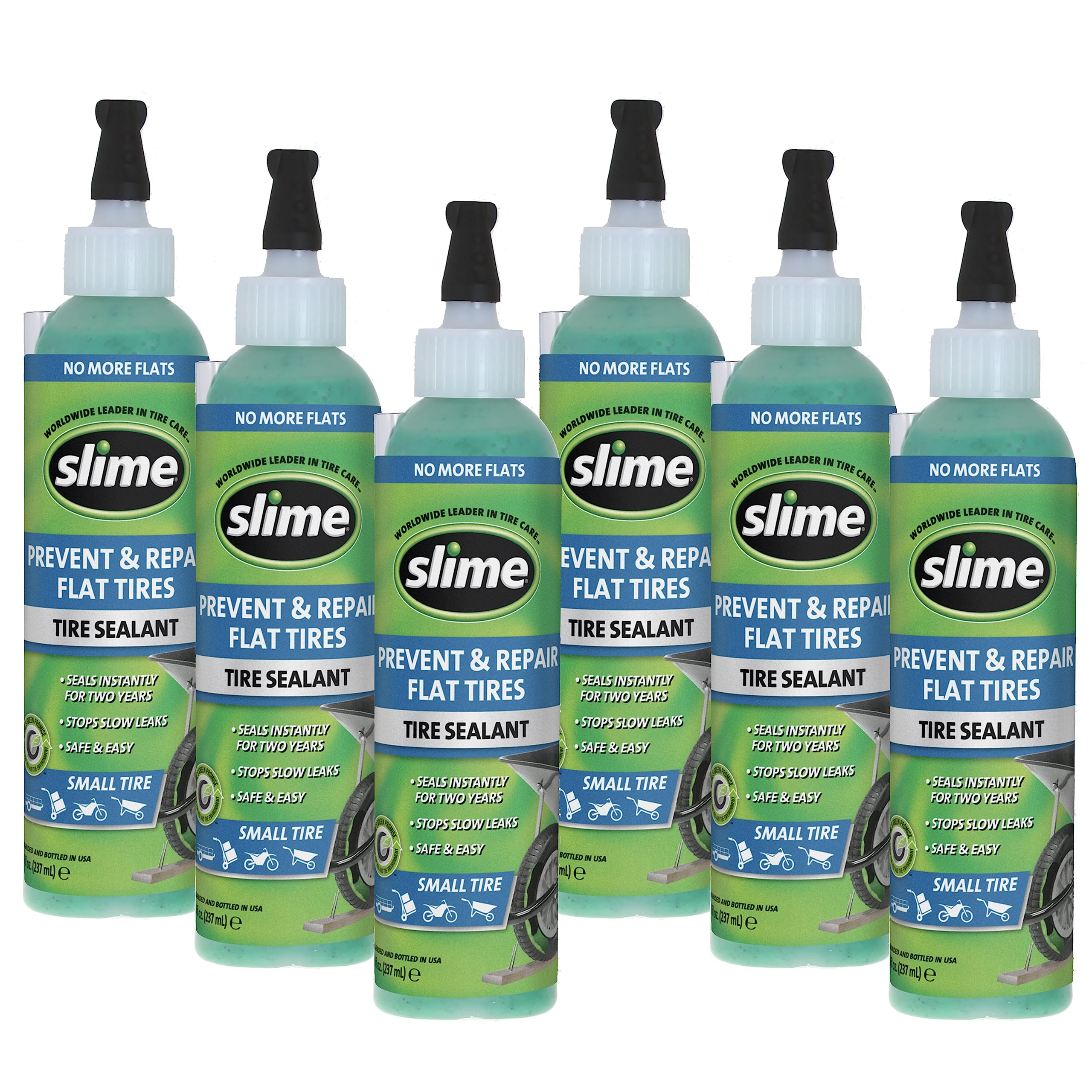 Slime 10007-6Pk Flat Tire Puncture Repair Sealant, Prevent And Repair, Small Tubeless Tires, Non-Toxic, Eco-Friendly, 6 X 8 Oz B