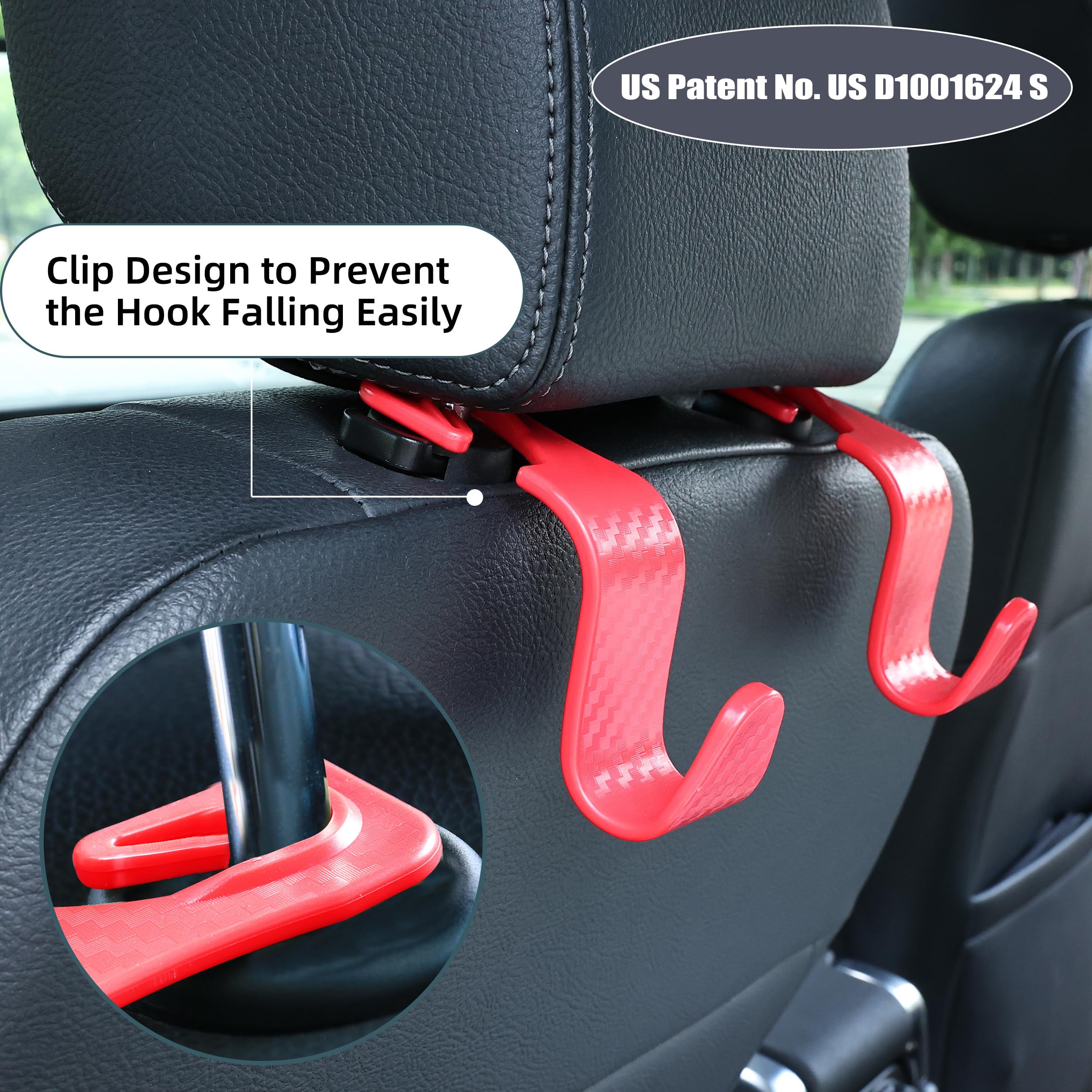 Amooca Car Seat Headrest Hook 4 Pack Hanger Storage Organizer Universal For Handbag Purse Coat Universal Fit Vehicle Car Red Che