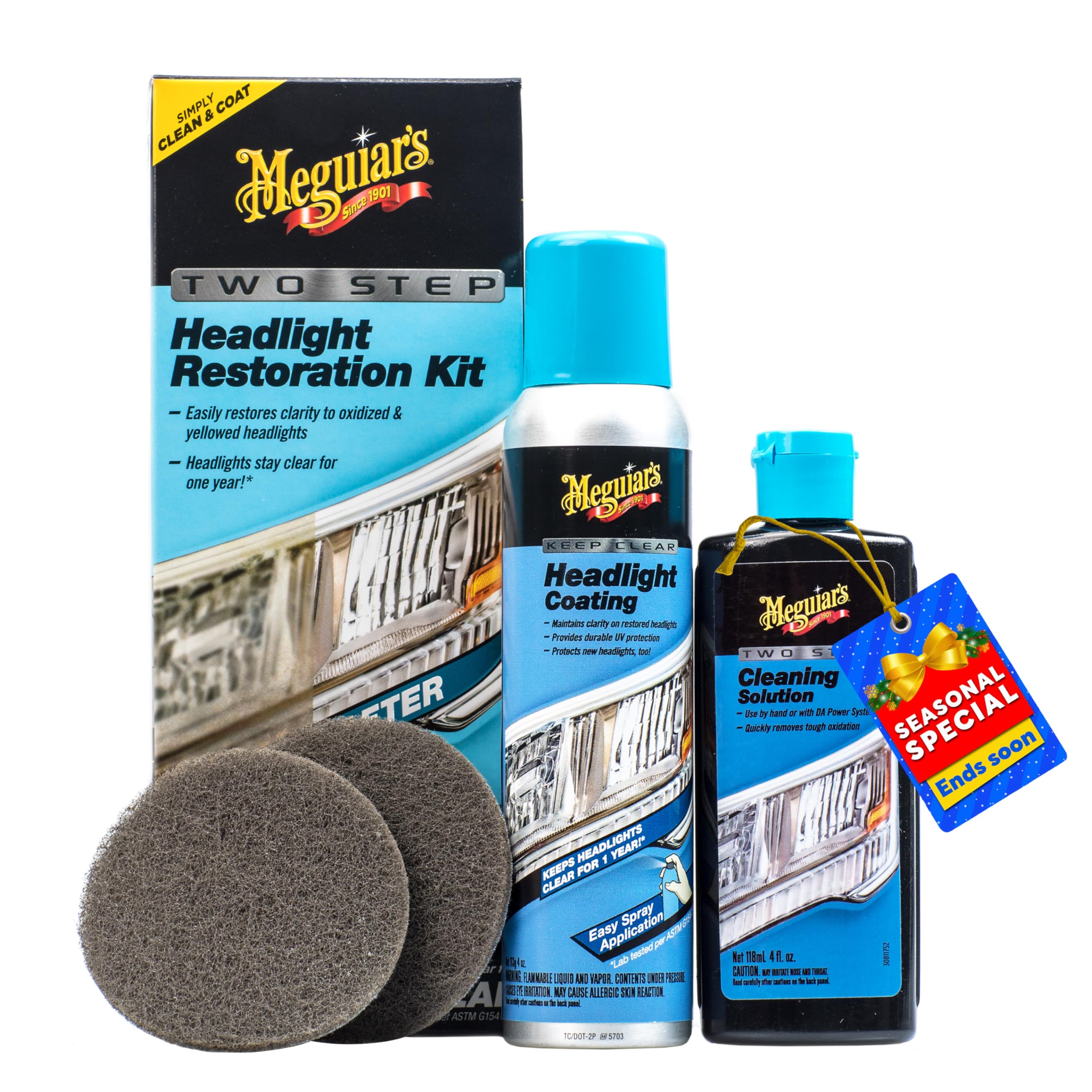 Meguiars Heavy Duty Headlight Kit  This Headlight Restoration Kit Includes Headlight Cleaner, Ceramic Protection, Drill Backin