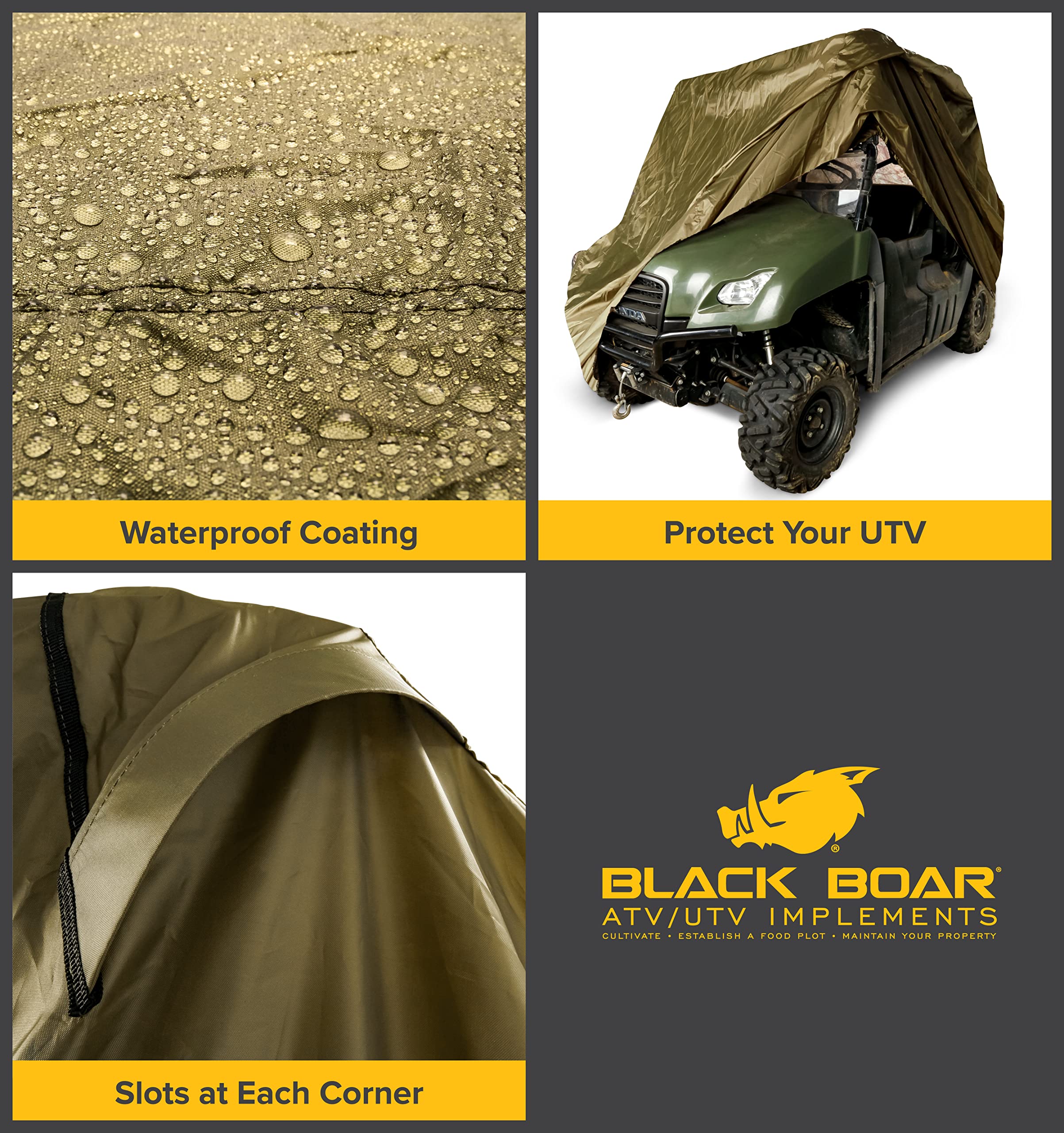 Black Boar UTV Cover - Features Waterproof Polyurethane Coating for Protection Against The Weather - Reinforced Grommets & Side