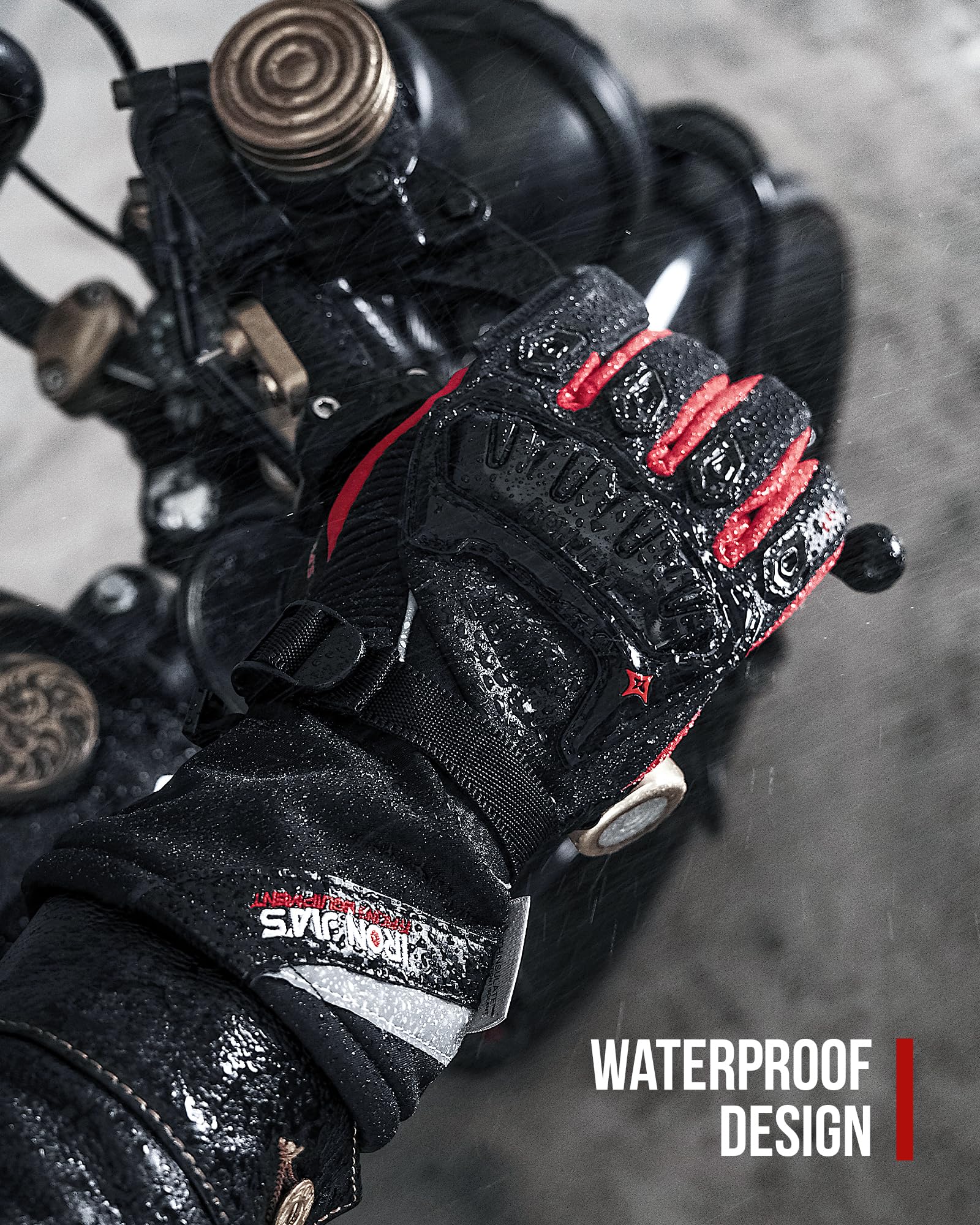 Iron Jia'S Motorcycle Gloves Winter Cold Weather Warm Touchscreen Waterproof Windproof Protective Gear (Red, L)