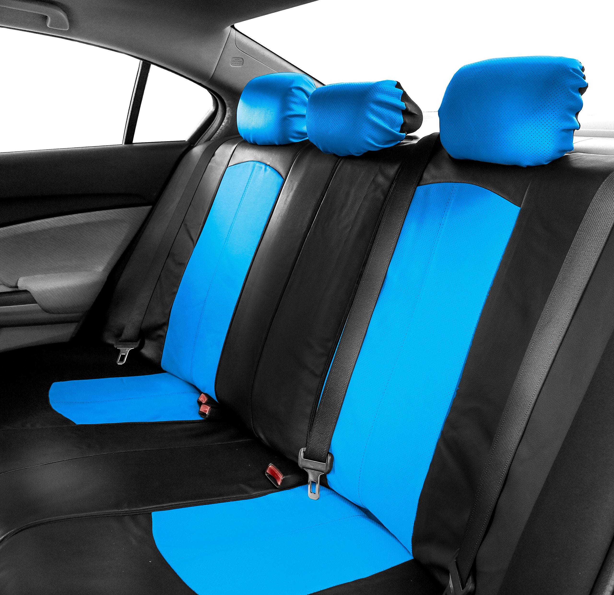 FH Group Highest Grade Faux Leather Split Bench Seat Cover, Rear Set - Universal Fit for Cars Trucks & SUVs (Blue/Black) PU00801