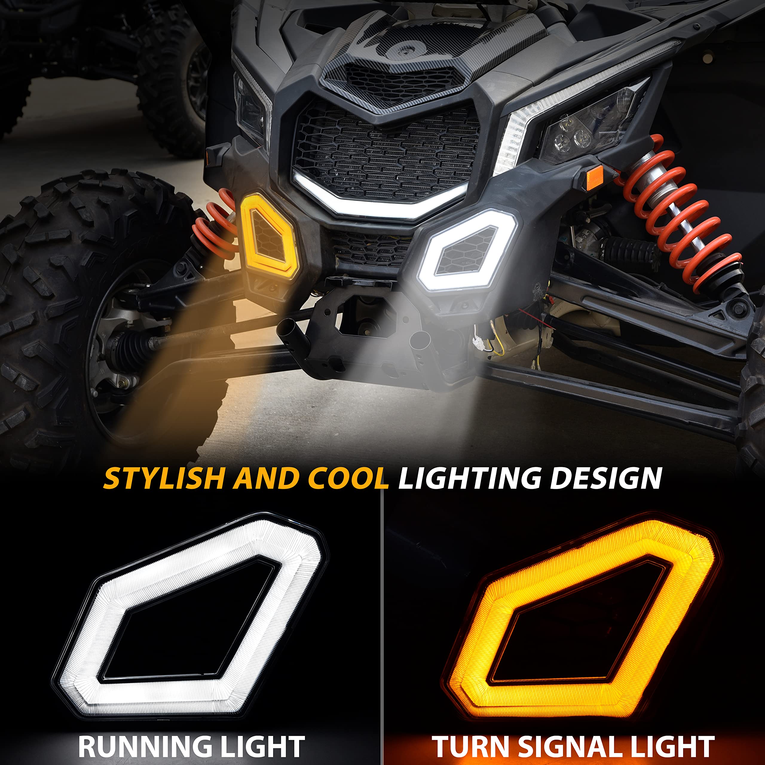 Sautvs Led Front Accent Lights For Can-Am X3, Led Auxiliary Lights Front Fascia Signature Accent Turn Signal Lights Grill Lamps