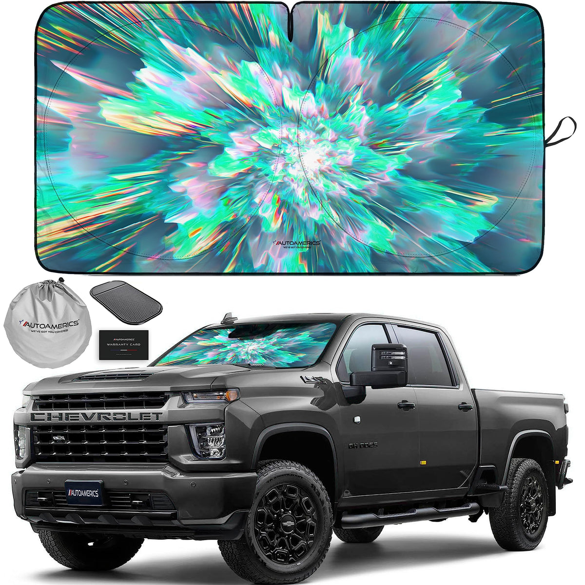 Autoamerics 1-Piece Windshield Sun Shade - Color Shower Design Foldable Car Front Window Sunshade For Cars Suv Truck Heat Blocke