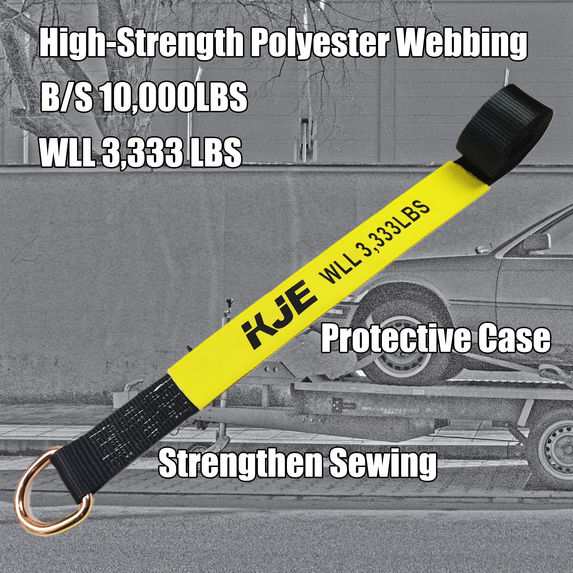KJE 4 Pack Car Tie Down Straps - 2" x 10', 10,000LBS Break Strength, Polyester, Black, Lasso Style for UTV/SUV/Cars