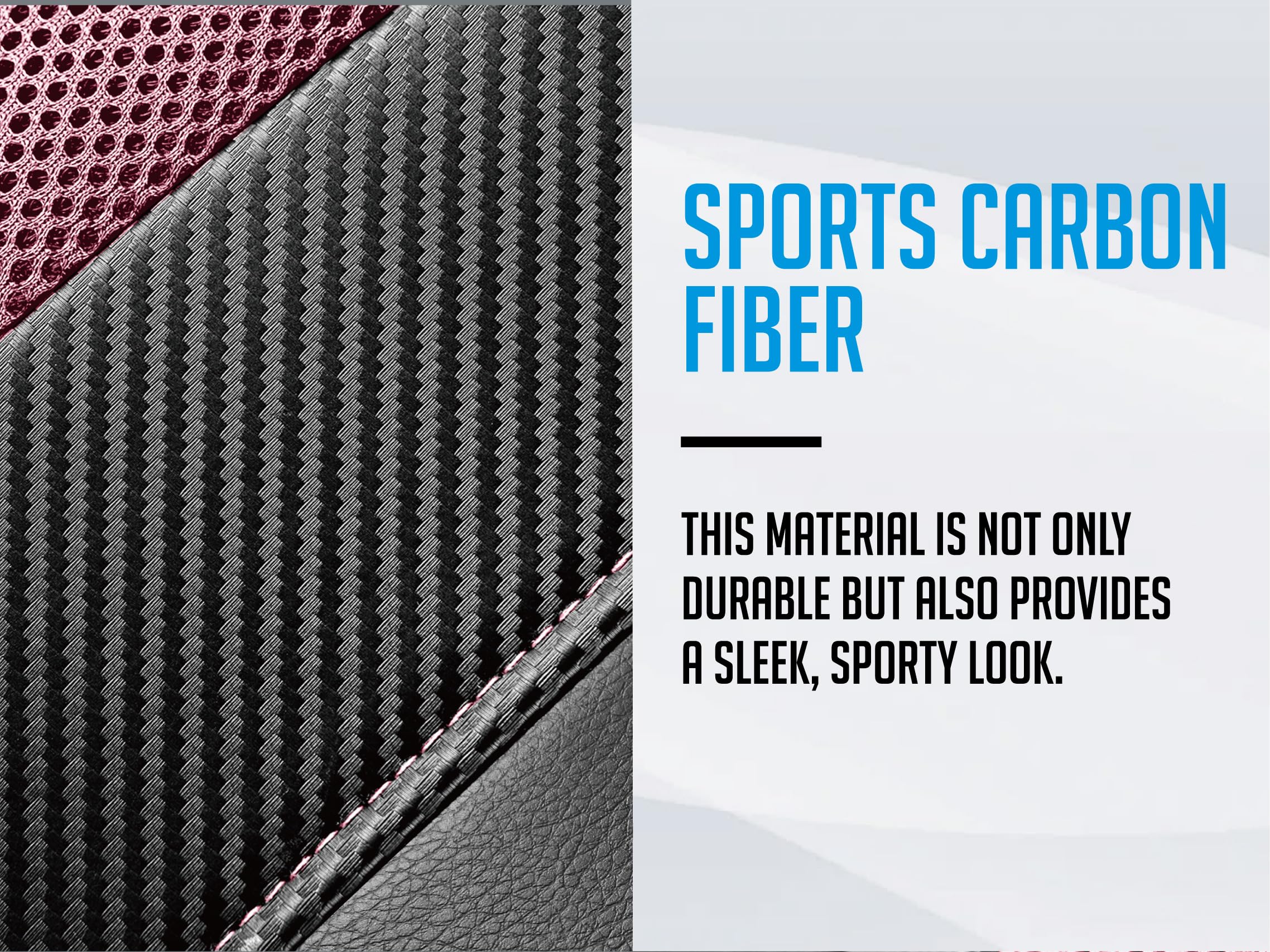 Pic Auto Leather Car Seat Covers, Sports Carbon Fiber & Mesh Design, High-Back Two Front Set, Waterproof Automotive Seat Covers,