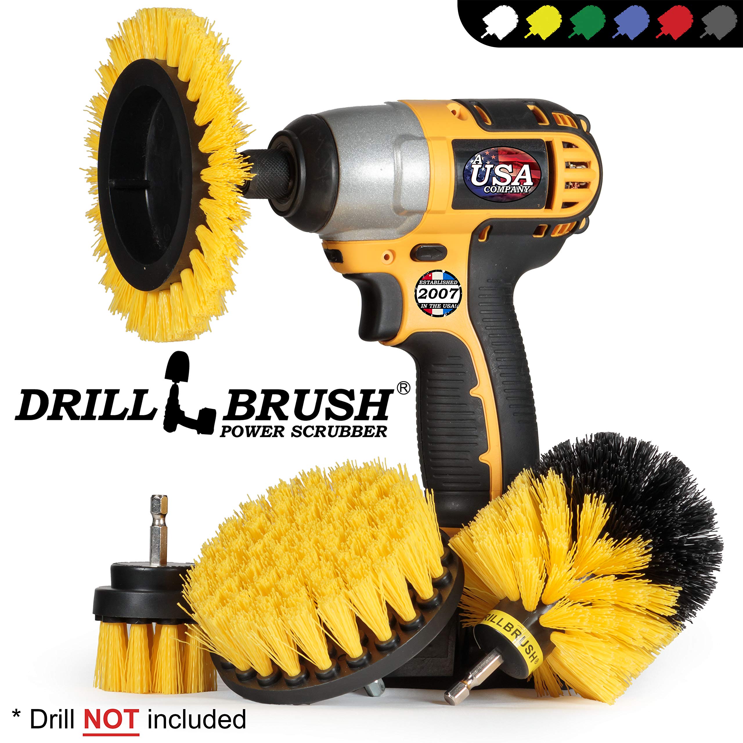 Drillbrush Yellow - Shower Cleaning Rotary Drill Brush Kit - Power Brush Scrubber For Bathroom - Grout Cleaning Drill Brush - Rotary Scrub Brush Tile Cleaner Drill Attachment - Bathroom Tile Scrubber