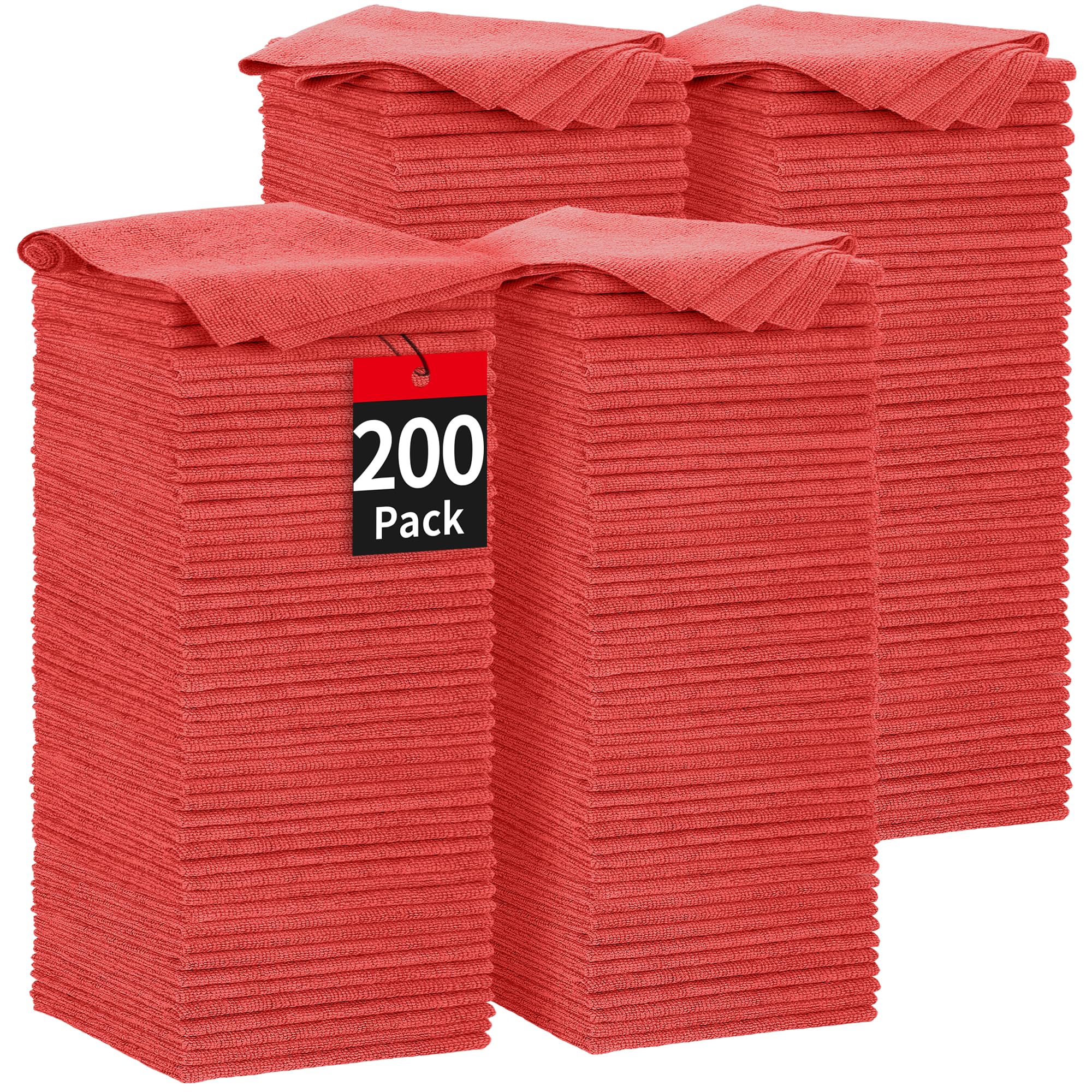 HOMERHYME Microfiber Cleaning Cloth, 200 Pack Red Cleaning Rags Microfiber Towel Bulk Absorbent Lint-Free Wash Cloths, All-Purpo