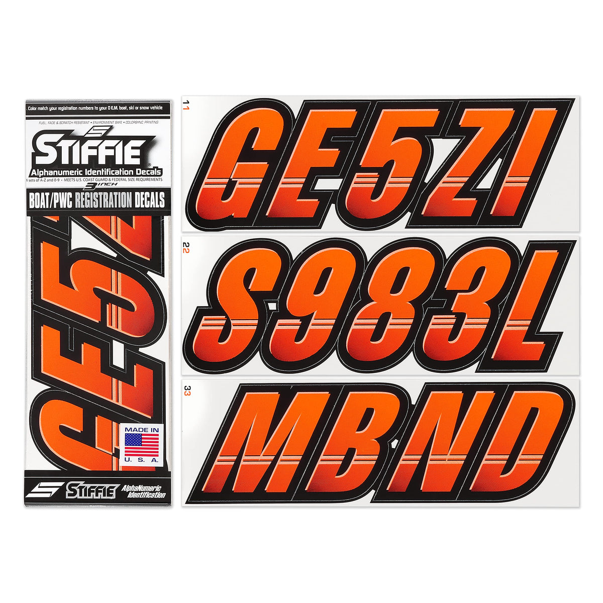 Stiffie Techtron Electric Orange/Black 3 '' Boat & Pwc Registration Decals Numbe WBCARB00DP5JB84