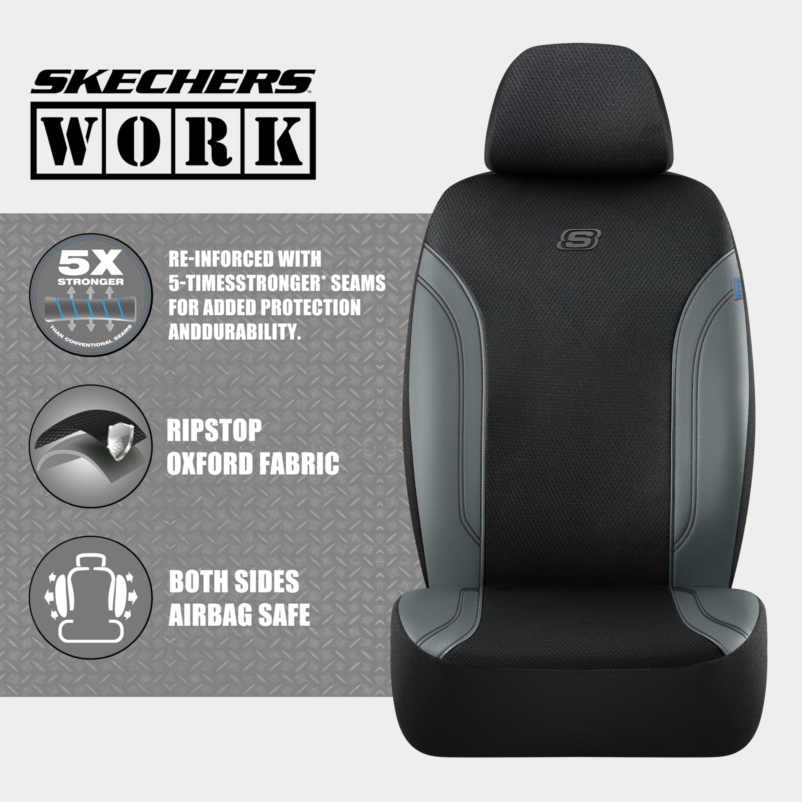 Skechers Work Car Seat Covers, Leather Seat Covers 5-Times Stronger Built-In Webbing, Oxford Fabric Seat Cover For Cars, Airbag