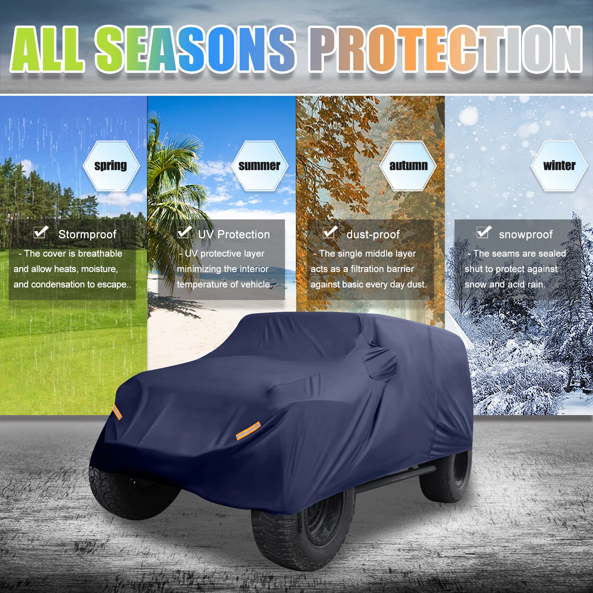 X Autohaux Suv Car Cover Fit For Jeep Wrangler Jk Jl 4 Door 2007-2021 Outdoor Waterproof Sun Dust Wind Snow Protection 210D Oxfo