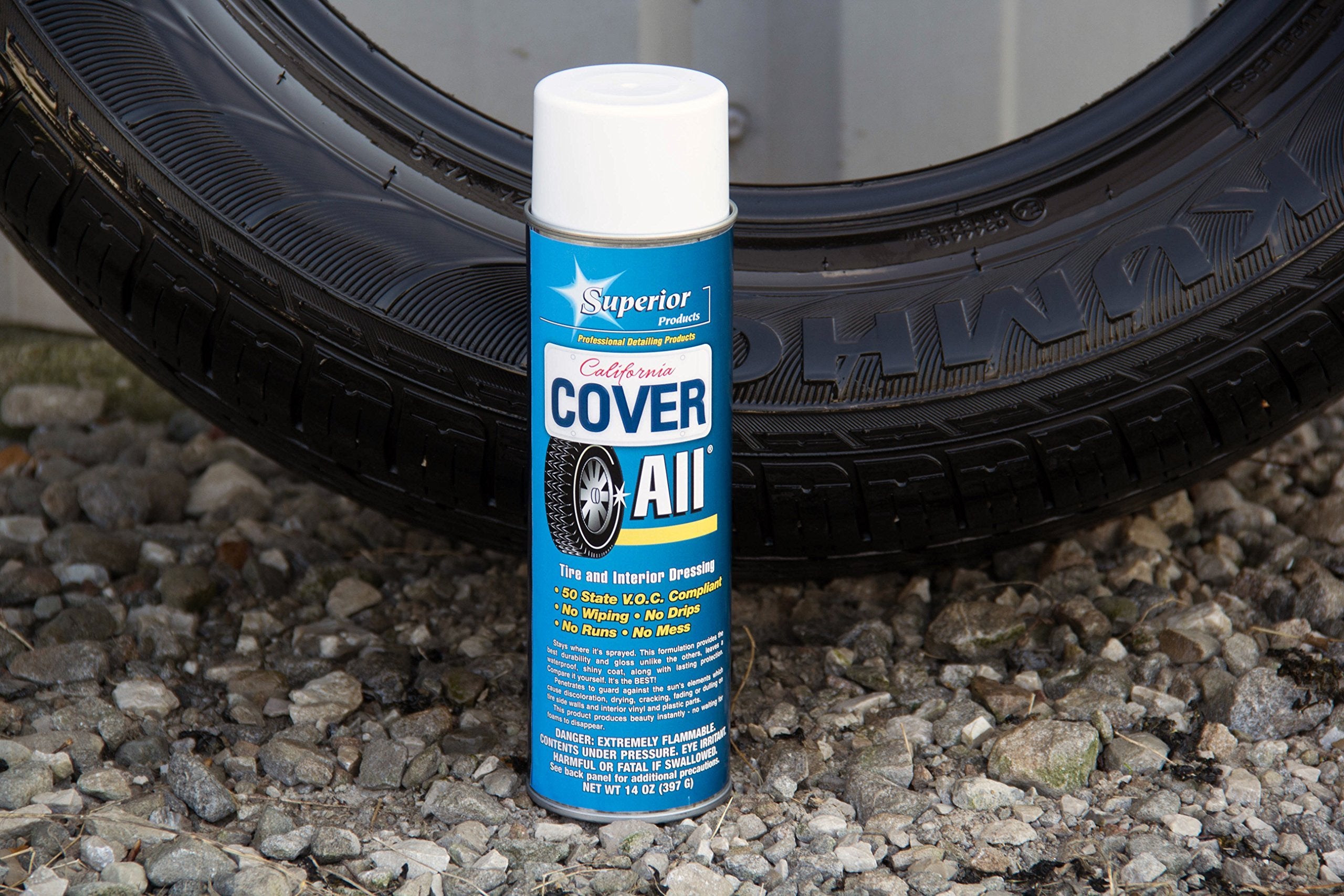 Superior Products California Cover All Automotive Tire Shine Aerosol Spray Can & Professional Grade -Tire Dressing - High Gloss