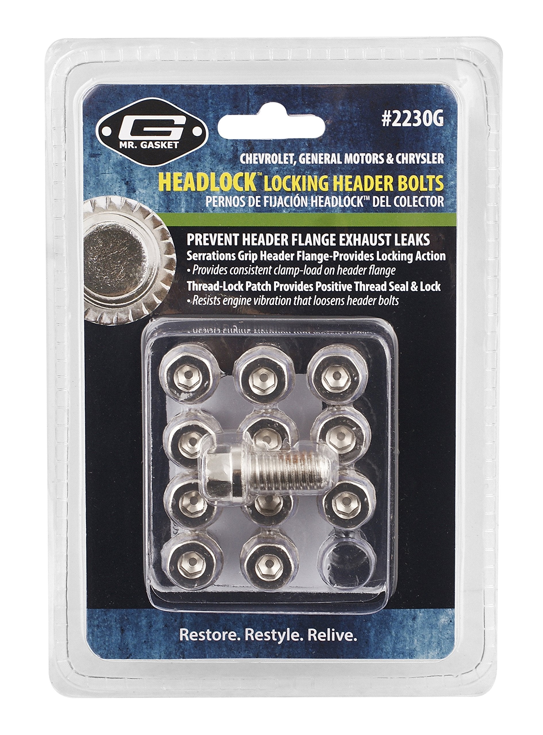 Mr. Gasket 2230G Headlock Locking Header Bolt, (Set Of 12)