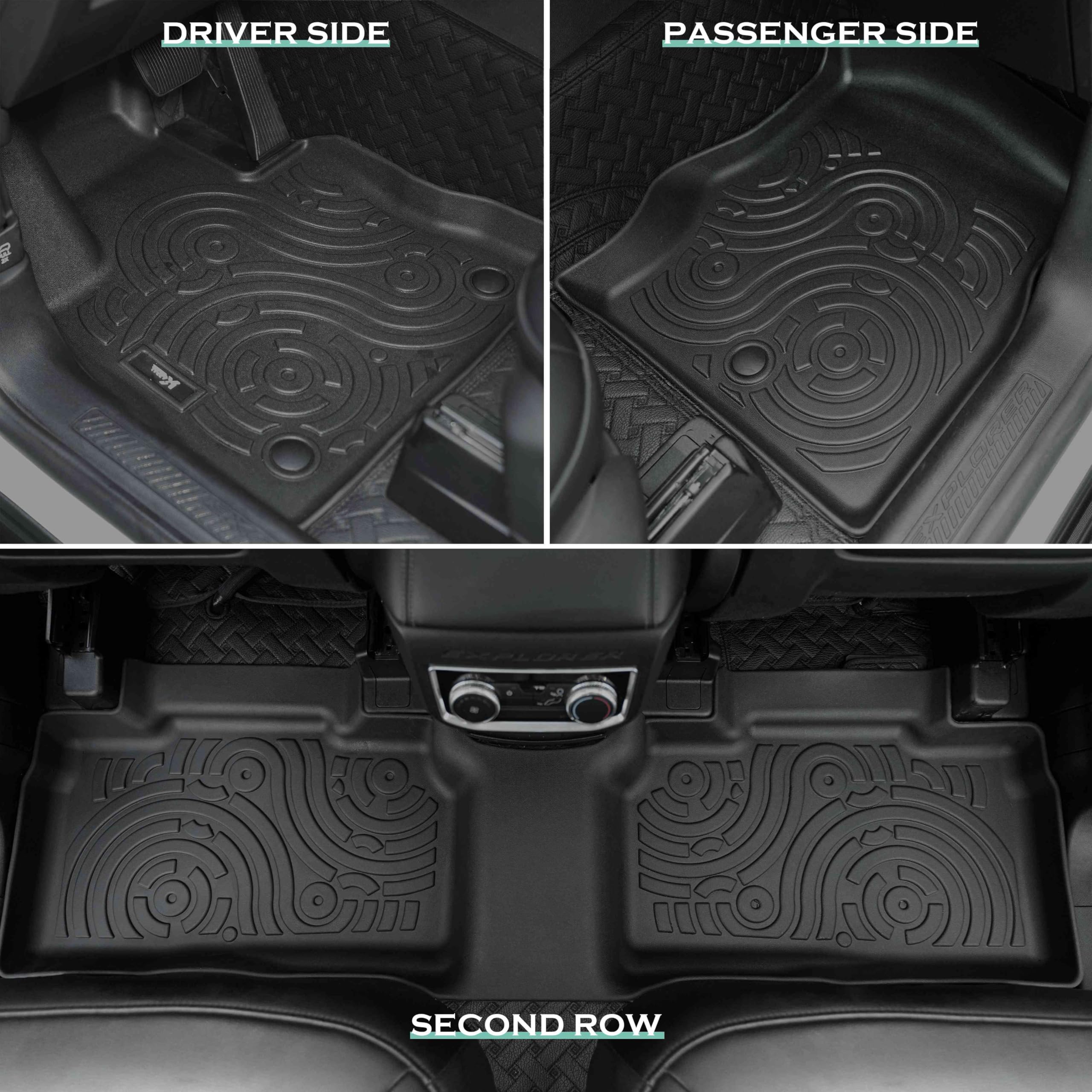 Karpal Floor Mats Cargo Mats Fit For 2020-2024 Ford Explorer (Only For 7 Seaters), Custom Fit Front & 2Nd & 3Rd Row Liners & Car