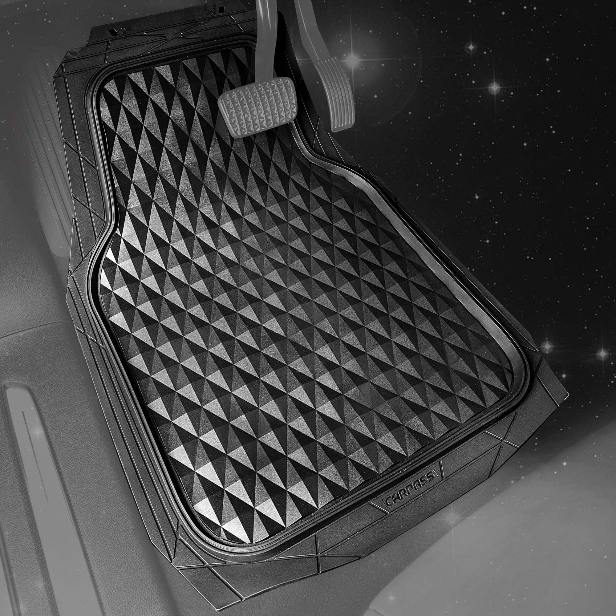 Car Pass Heavy Duty Rubber Black Car Floor Mats & Cargo Liners, Deep Dish All-Weather Trunk Mats Durable Anti-Slip 3D Rhombus Wa