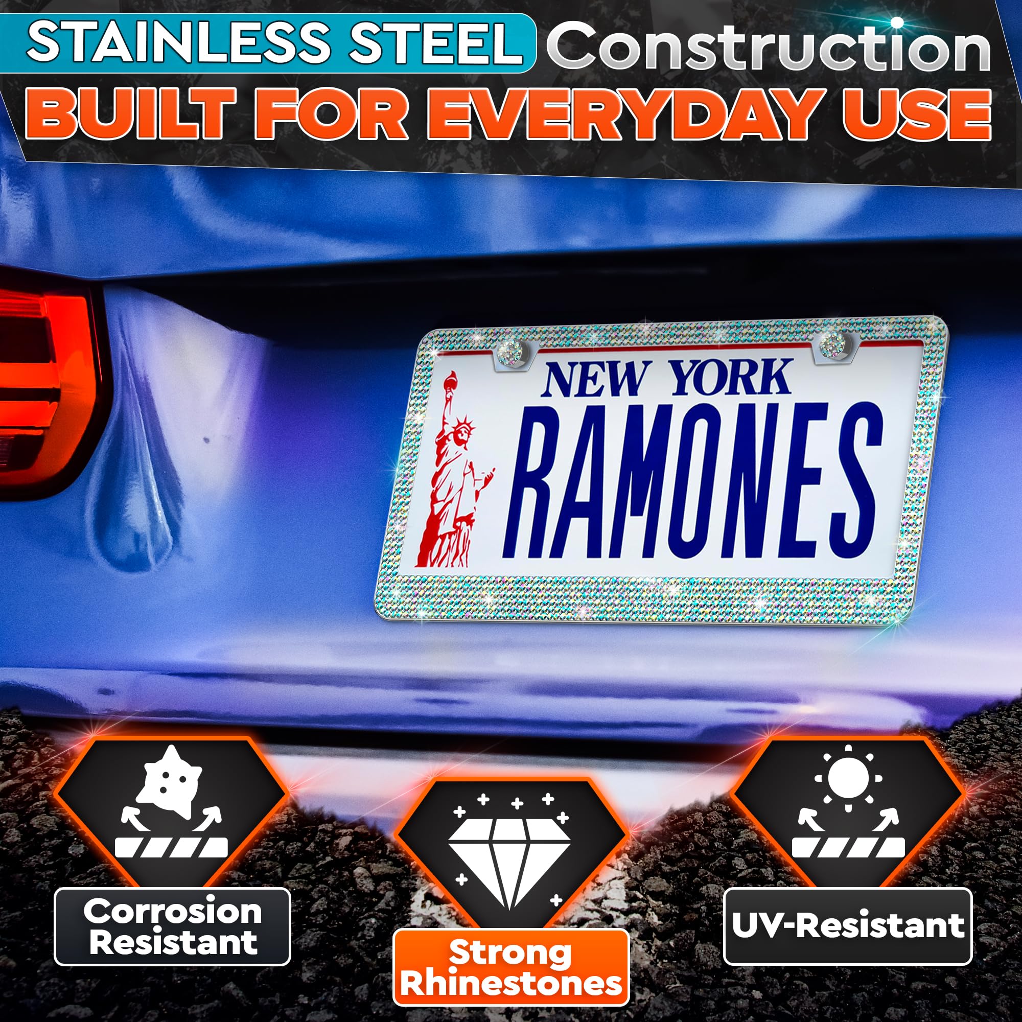 2 Pack Bling License Plate Frames for Women - Sparkling Rhinestone License Plate Frame (12.16'' x 6.18'') with Screws & Caps for