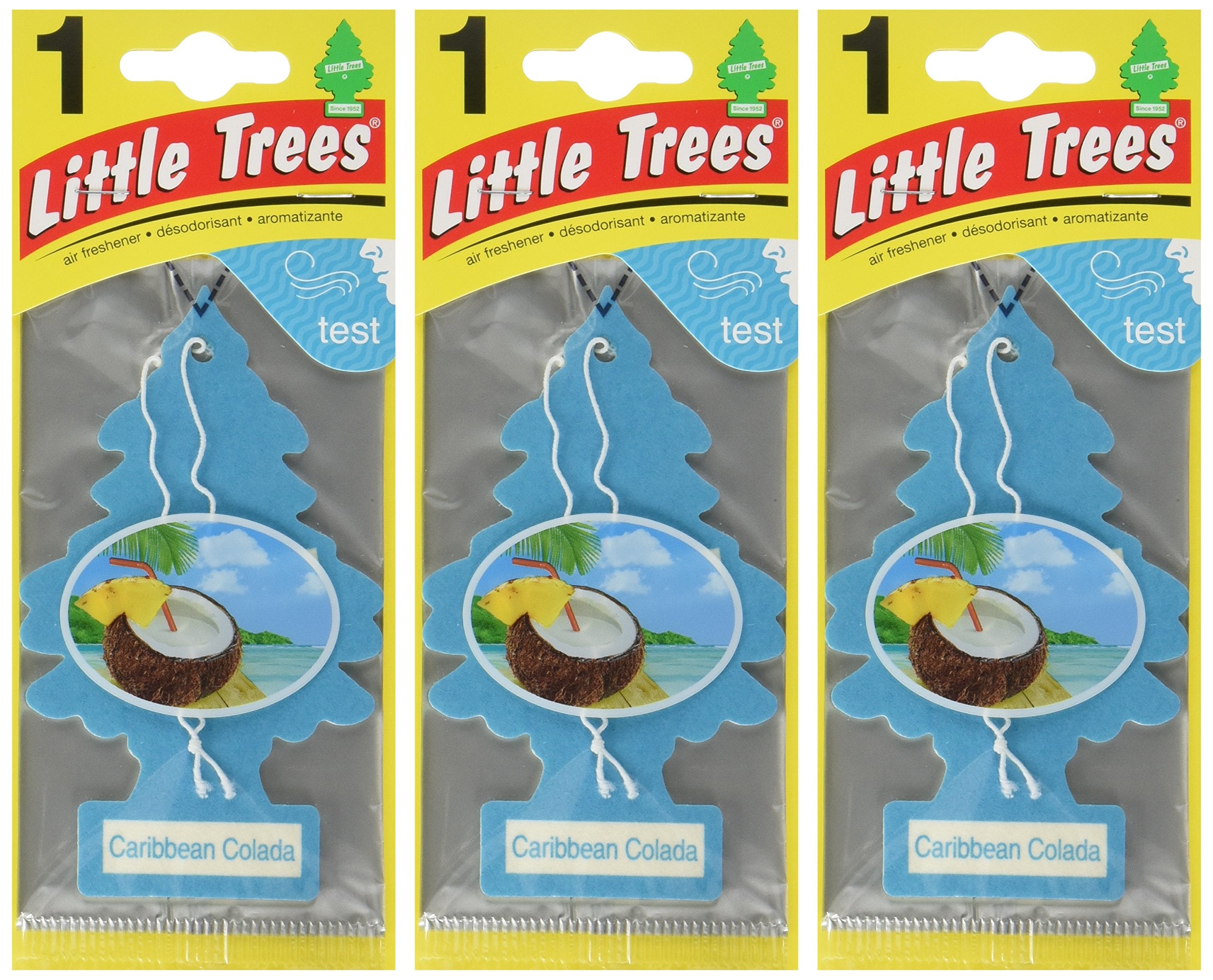Little Trees Car Air Freshener | Hanging Paper Tree For Home Or Car | Caribbean Colada | 3 Pack