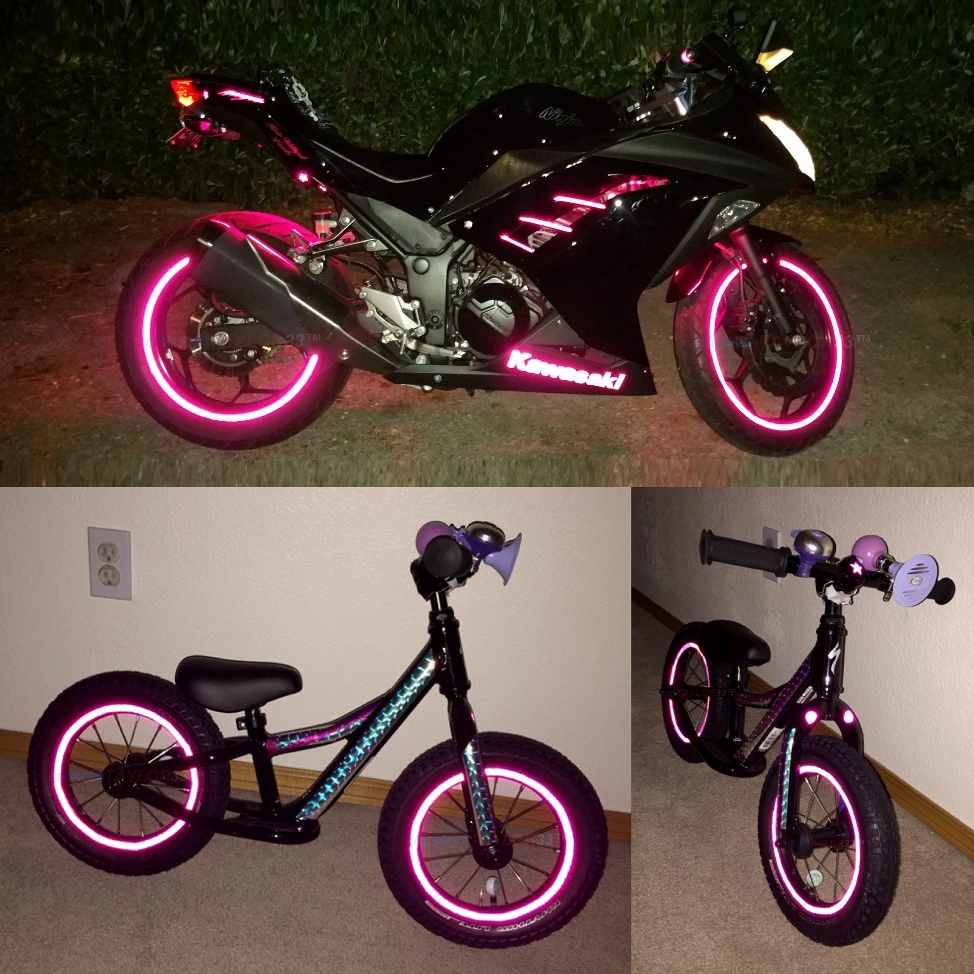 customTAYLOR33 Special Edition Hot Pink High Intensity Grade Reflective Copyrighted Safety Rim Tapes (10'' (TIRE Size, for Stand