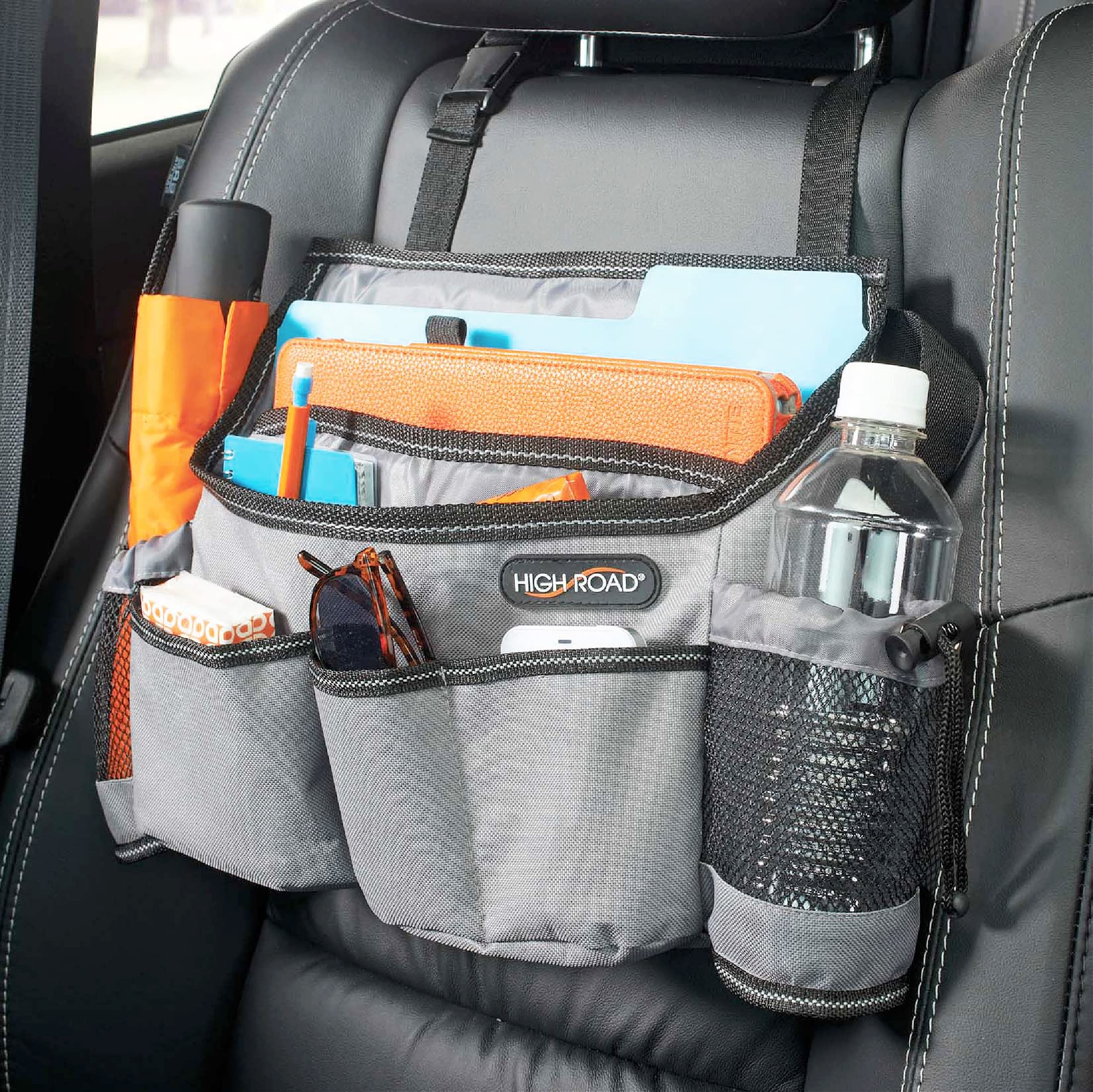 High Road Swingaway Front Seat Car Organizer For Daily Driving Essentials With Side Bottle And Cup Holders