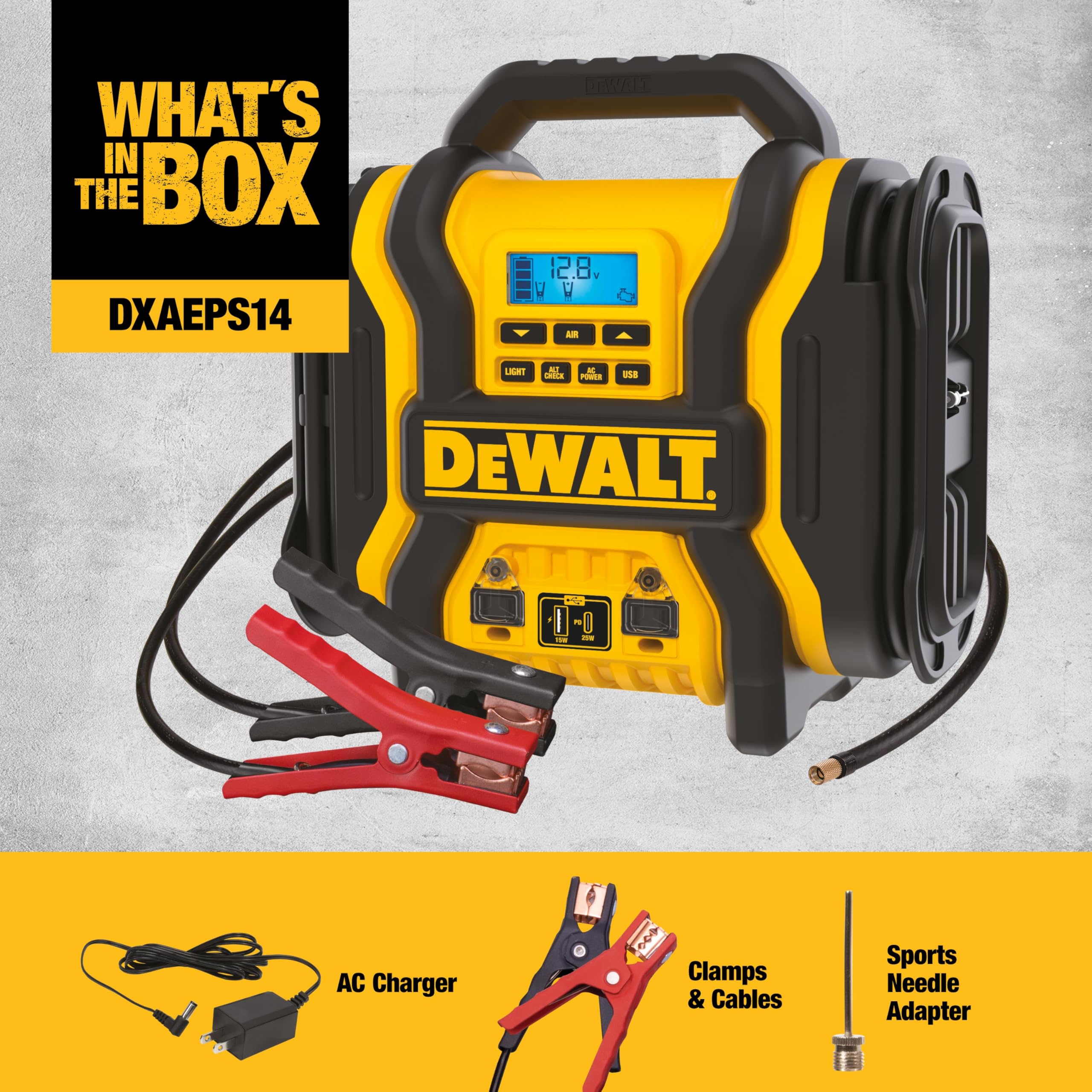 DEWALT DXAEPS14-Type2 2000 Peak Battery Amp 12V Automotive Battery Booster Jump Starter/Power Station with 500 Watt AC Power Inv