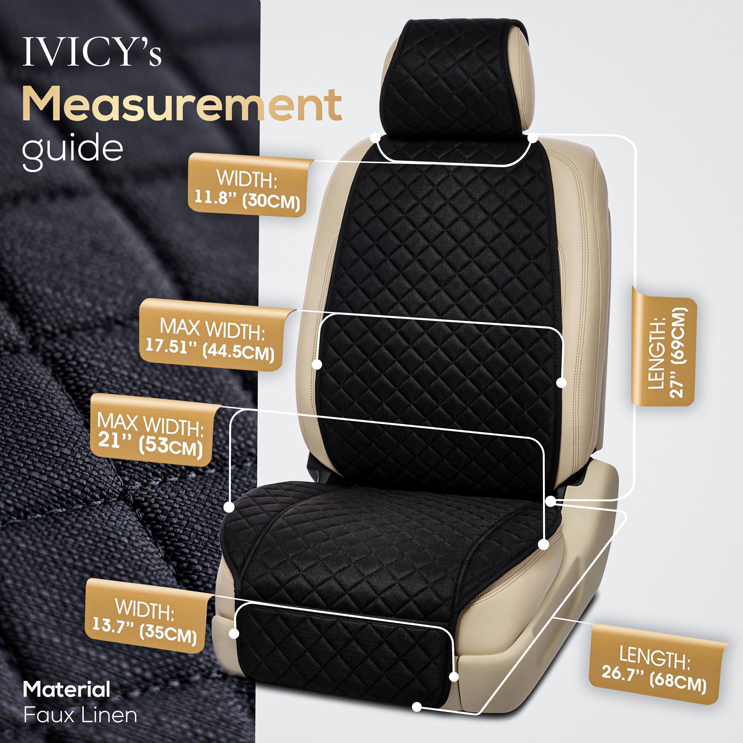 Ivicy Linen Car Seat Cover For Cars - Non-Slip Soft & Breathable - Front Car Seat Protector Covers Universal Fits Most Automotiv