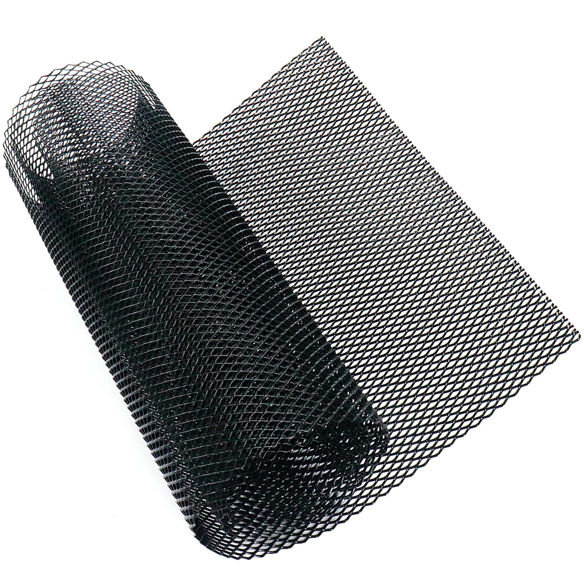 Modengzhe 40 X 13 Inch Car Grill Mesh Sheet, Black Painted Aluminum Alloy Multifunctional Grille Mesh Roll, 4 X 8 Mm Rhombic-Shape Grids
