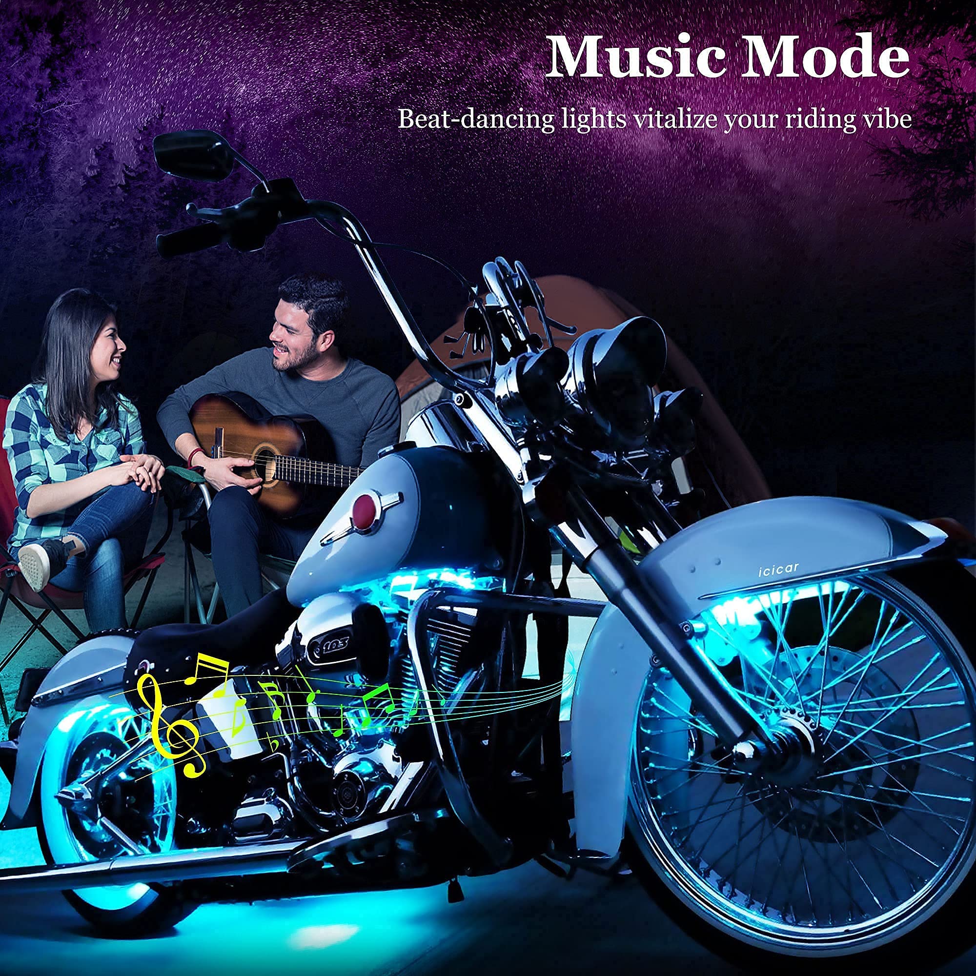 12Pcs Motorcycle Led Underglow Kit, Icicar Motorcycle Lights App Control Music Sync Led Motorcycle Lights Brake Feature Waterproof Dual Remote Motorcycle Underglow Led Light Kit For Utv Atv Golf Cart