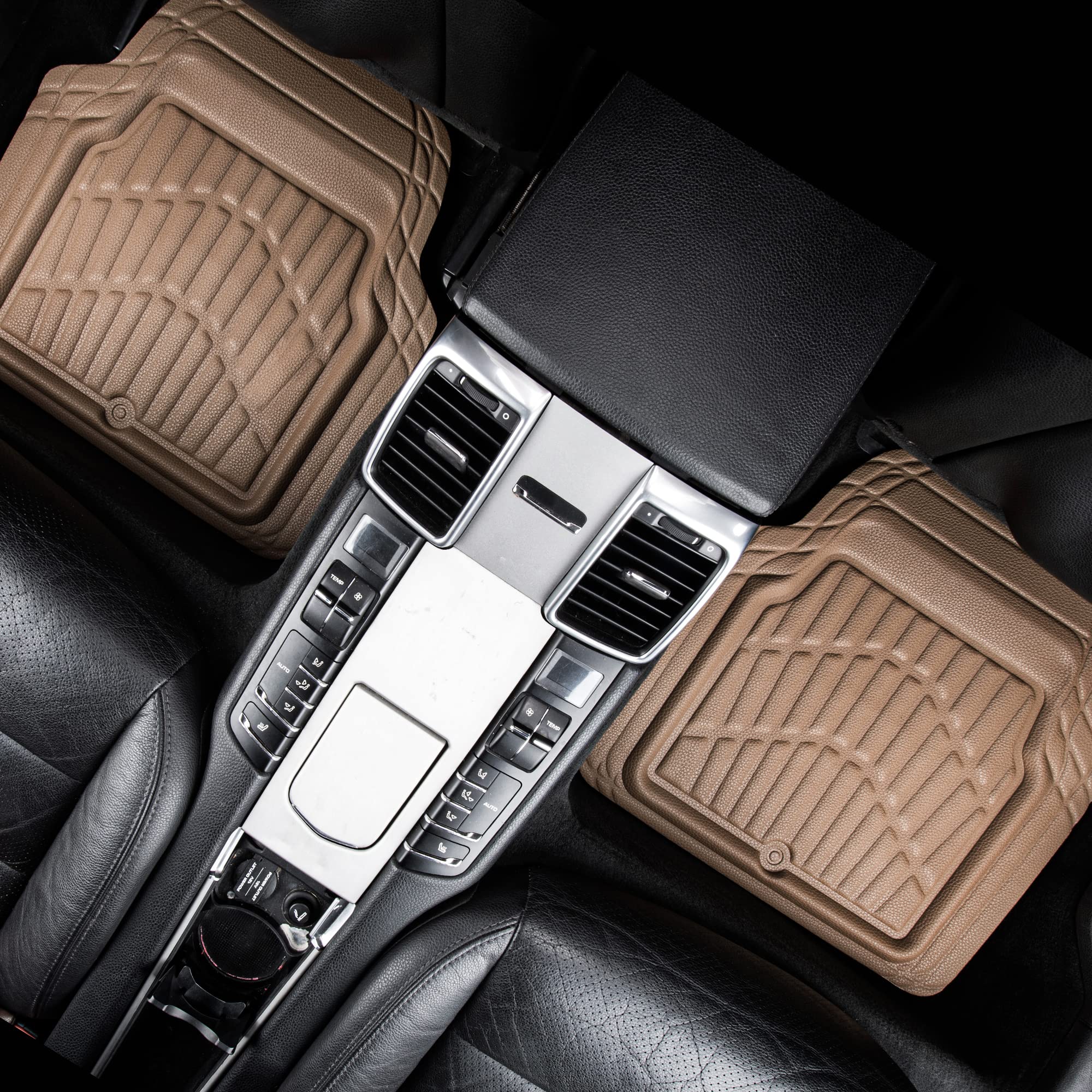 Cass Pass 4 Piece Leather Car Floor Mats -3D Waterproof All Weather, Universal Trim To Fit & Anti-Slip Burr Bottom Safety & Ligh
