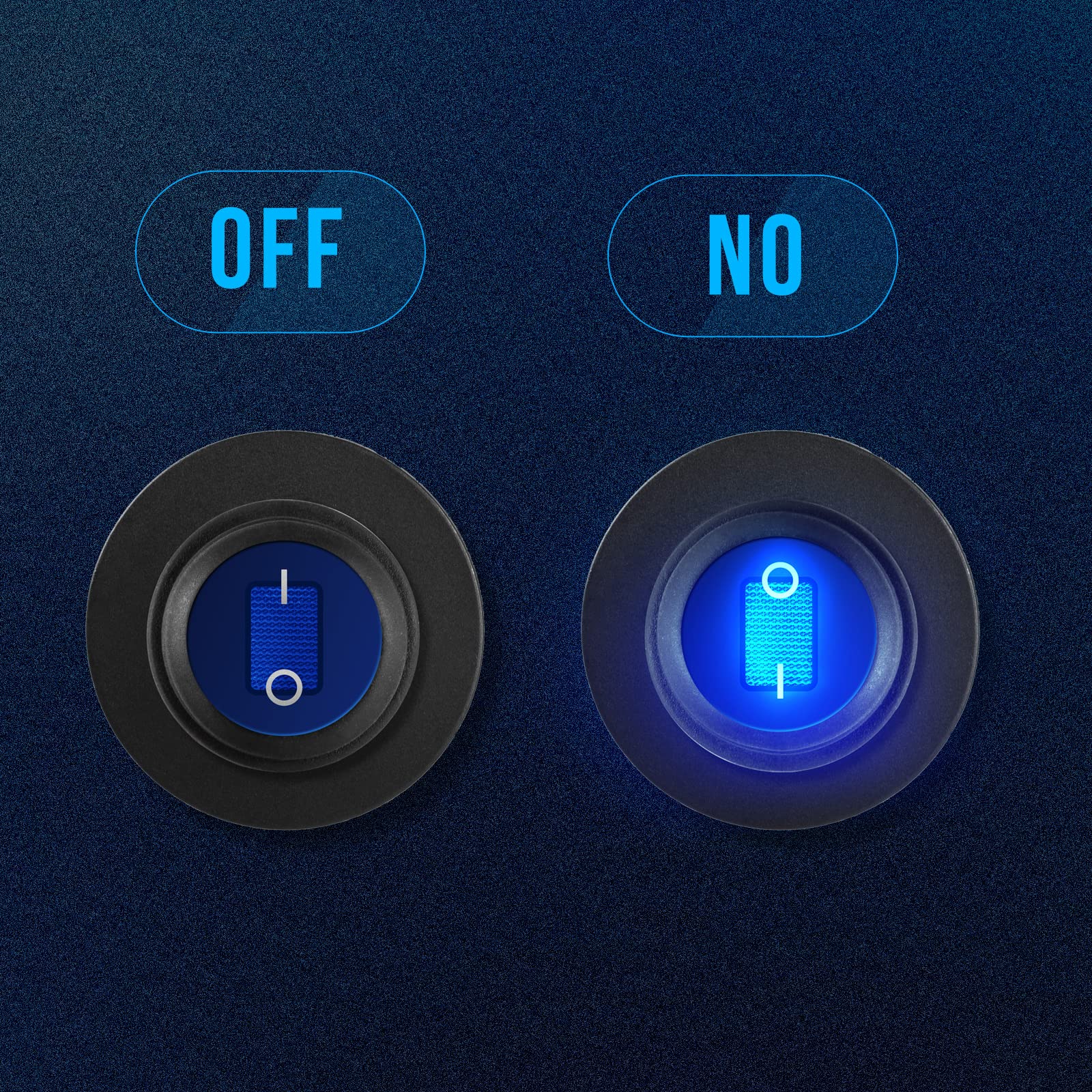 12 Volt Toggle Switch Waterproof 2 PCS, Blue LED Lighted Round Rocker Switch Panel with 6 Hot-Melt Terminals and 20cm Detachable