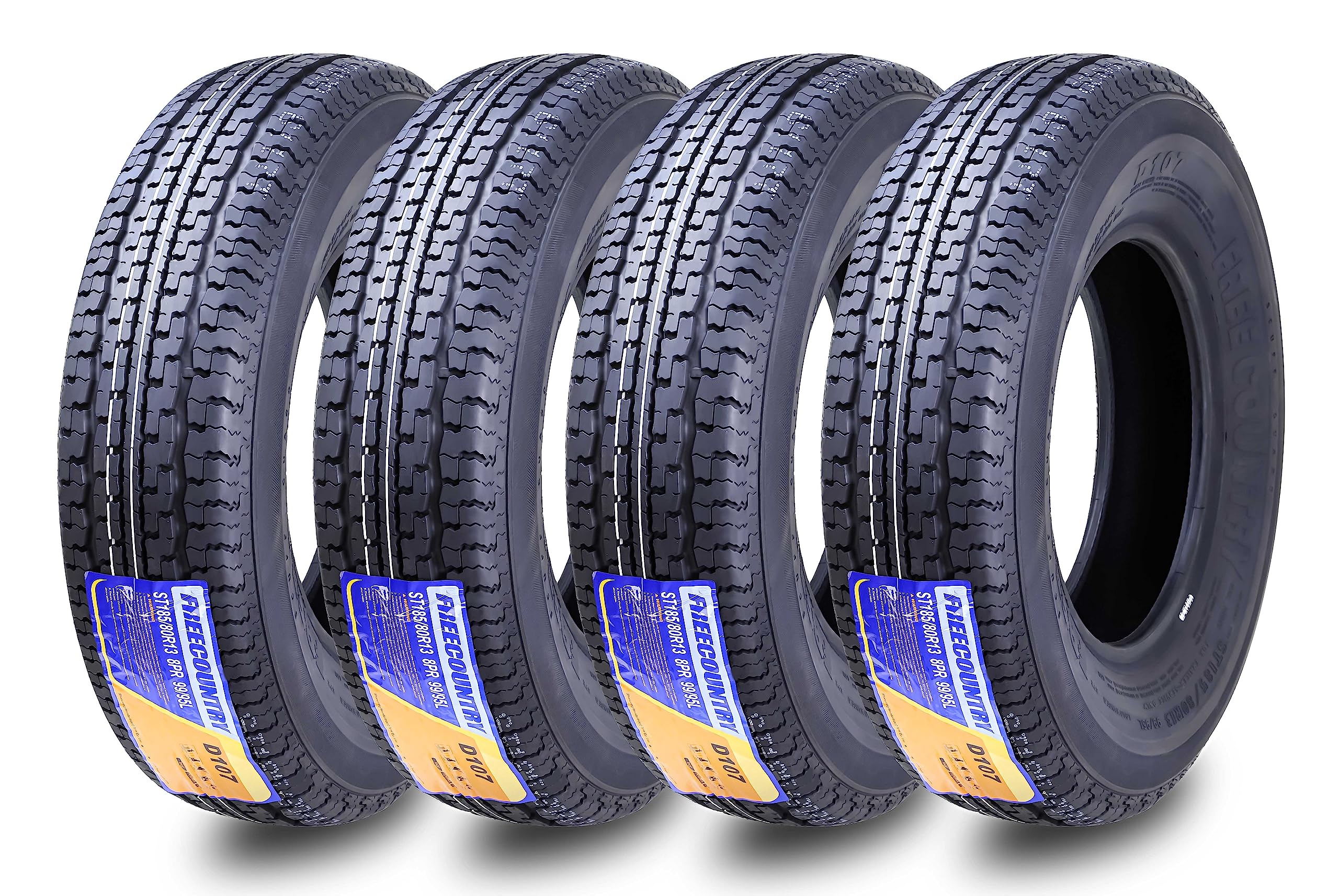 Grand Ride Set 4 Free Country Trailer Tires St185/80R13 8 Ply/Load Range D Steel Belted Radial W/Featured Scuff Guard 11135
