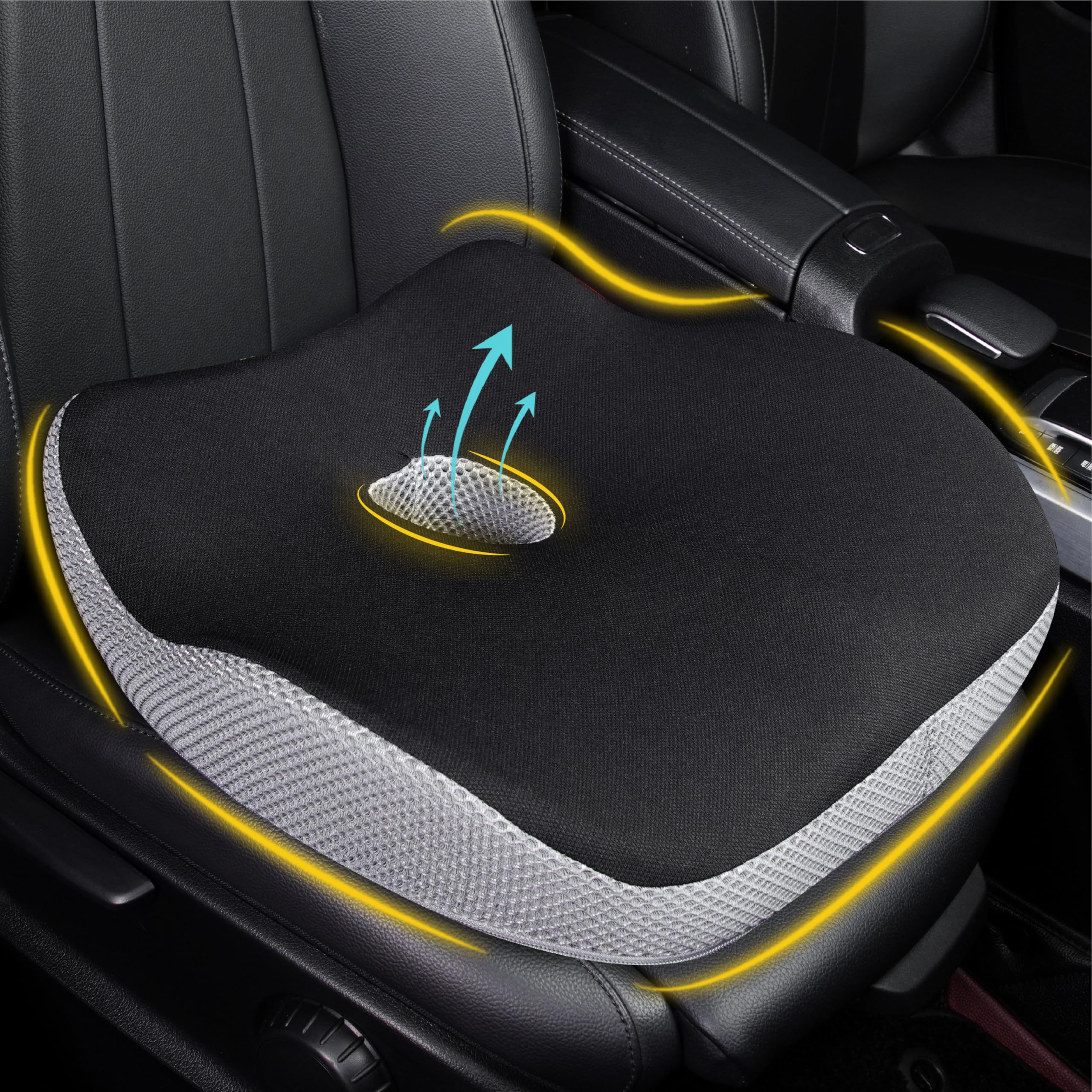Car Seat Cushion, Ergonomic Memory Foam Car Cushion for Sciatica Pain Relief, Larger Driving Seat Cushion for Short Drivers on L